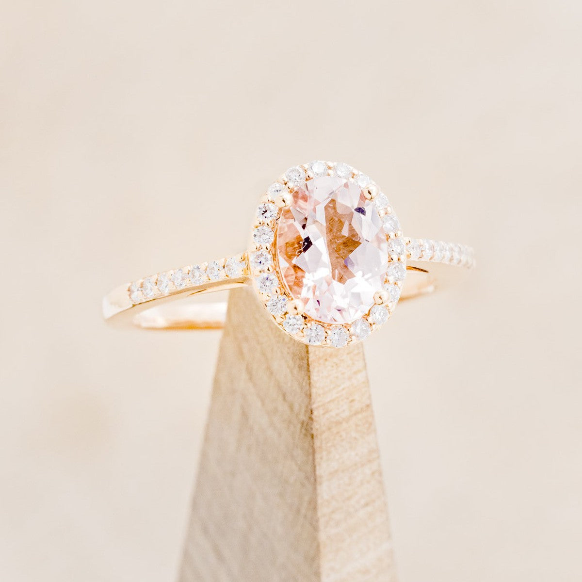 "DIANA" - OVAL MORGANITE ENGAGEMENT RING WITH DIAMOND HALO & ACCENTS-1