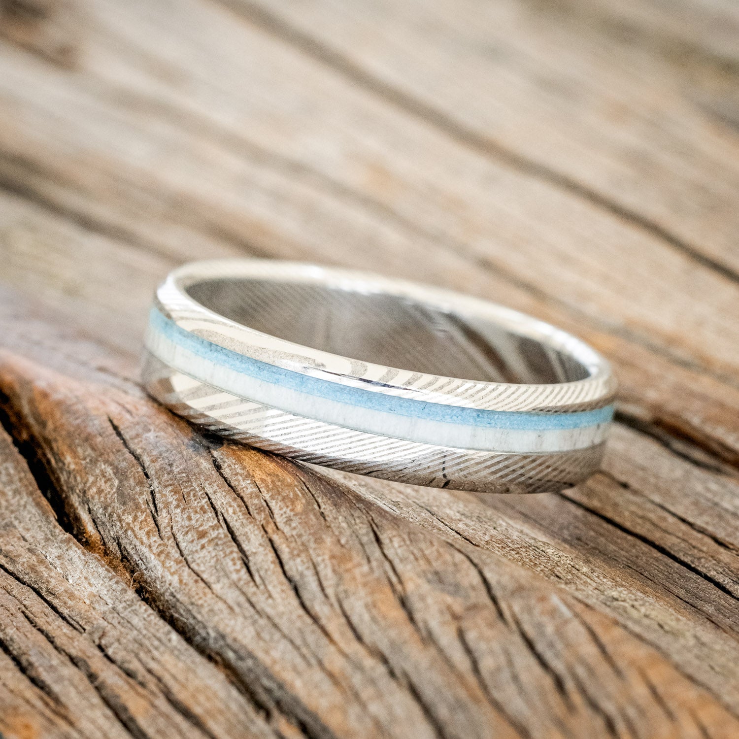 "CASTOR" - ELK ANTLER & TURQUOISE WEDDING BAND-2