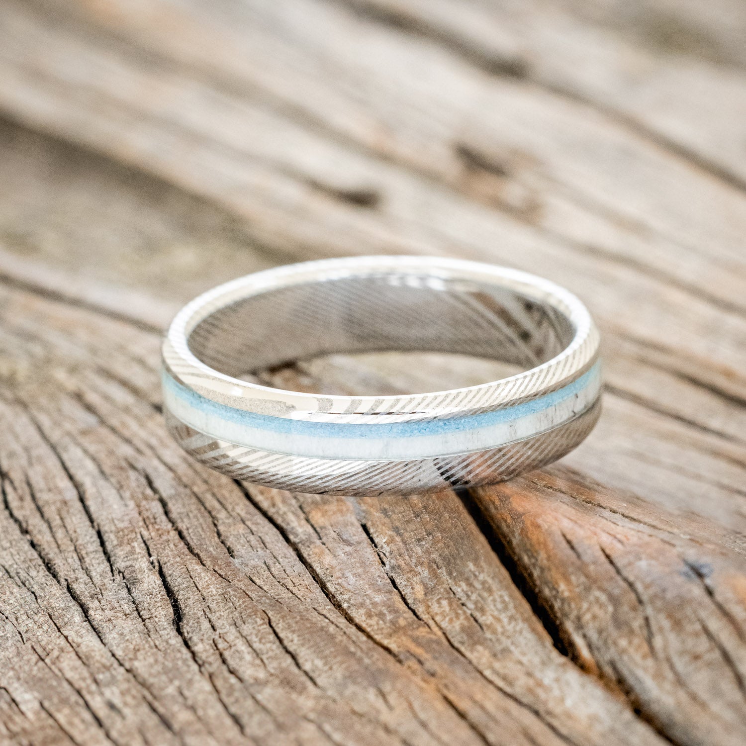 "CASTOR" - ELK ANTLER & TURQUOISE WEDDING BAND-3