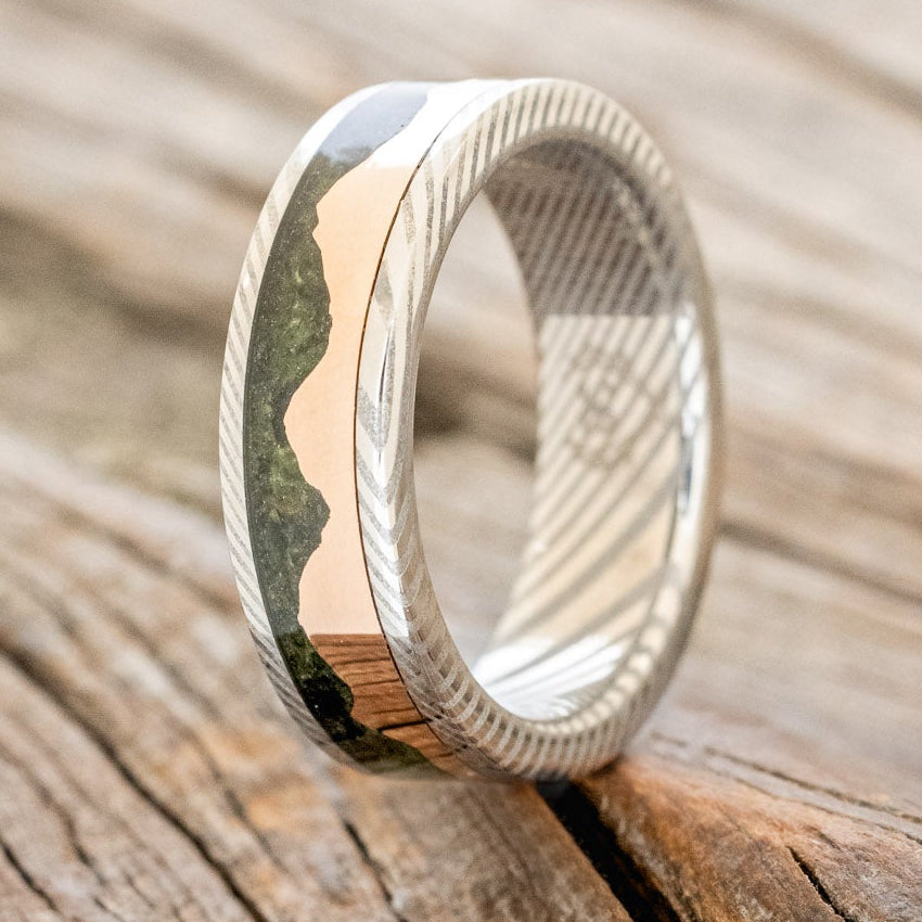 "HELIOS" - MOSS & 14K GOLD MOUNTAIN RANGE WEDDING BAND-7