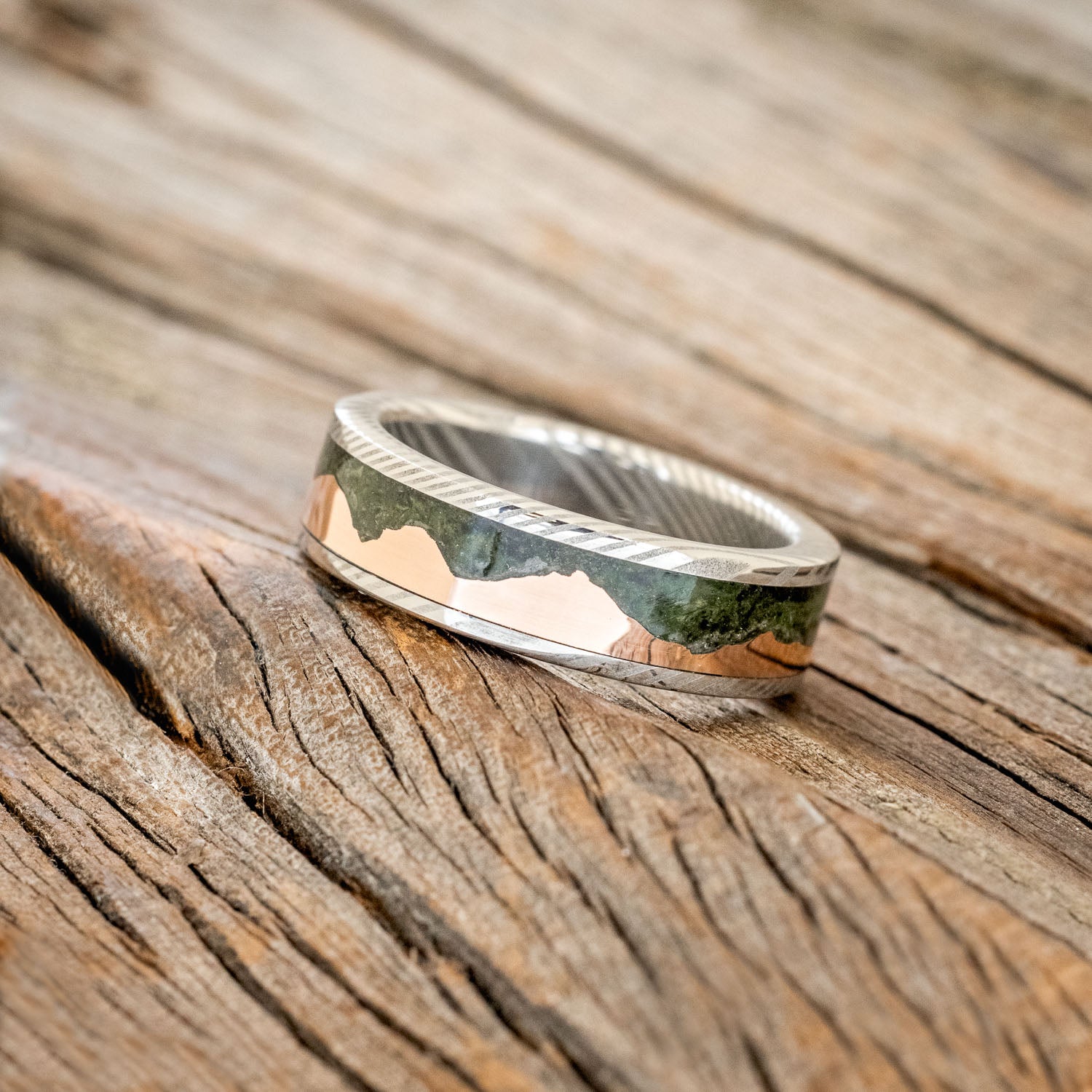 "HELIOS" - MOSS & 14K GOLD MOUNTAIN RANGE WEDDING BAND-8