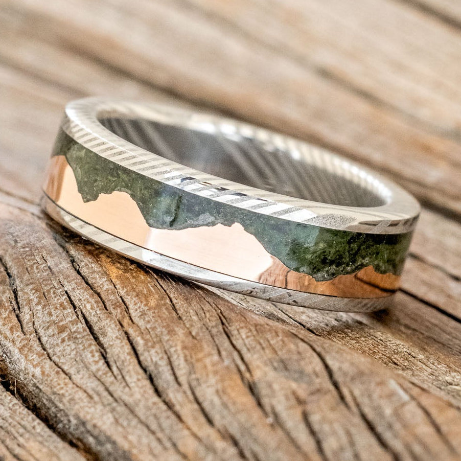 "HELIOS" - MOSS & 14K GOLD MOUNTAIN RANGE WEDDING BAND-8