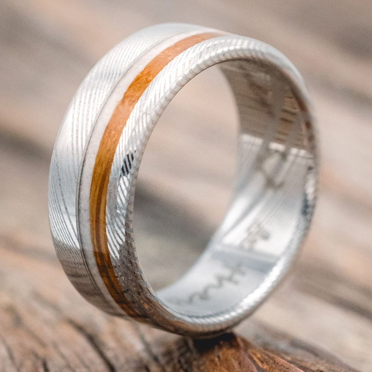 "CASTOR" - GRANITE & WHISKEY BARREL OAK WEDDING RING-Staghead Designs