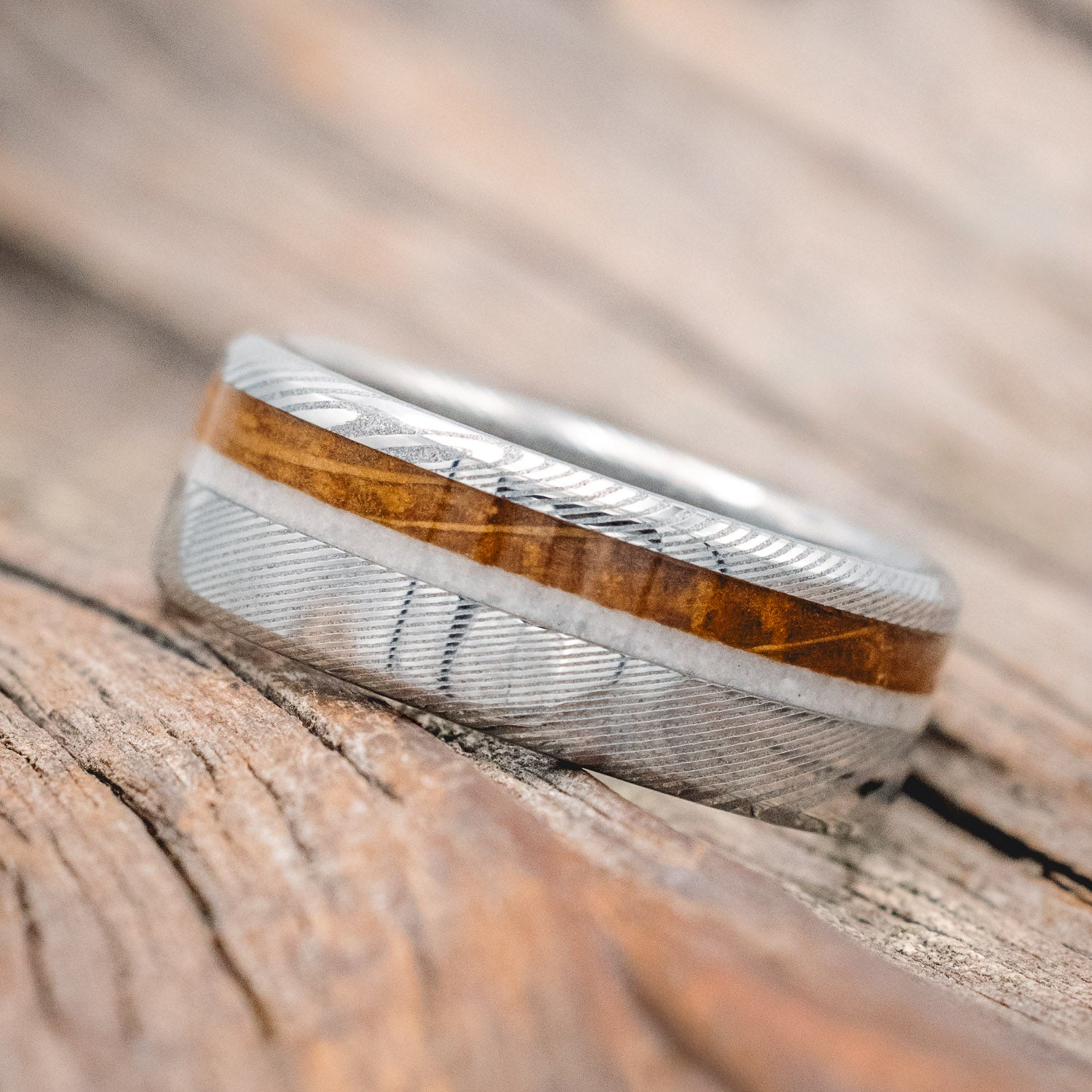 "CASTOR" - GRANITE & WHISKEY BARREL OAK WEDDING RING-Staghead Designs