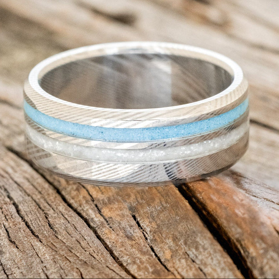 "COSMO" - DIAMOND DUST & TURQUOISE WEDDING BAND-6