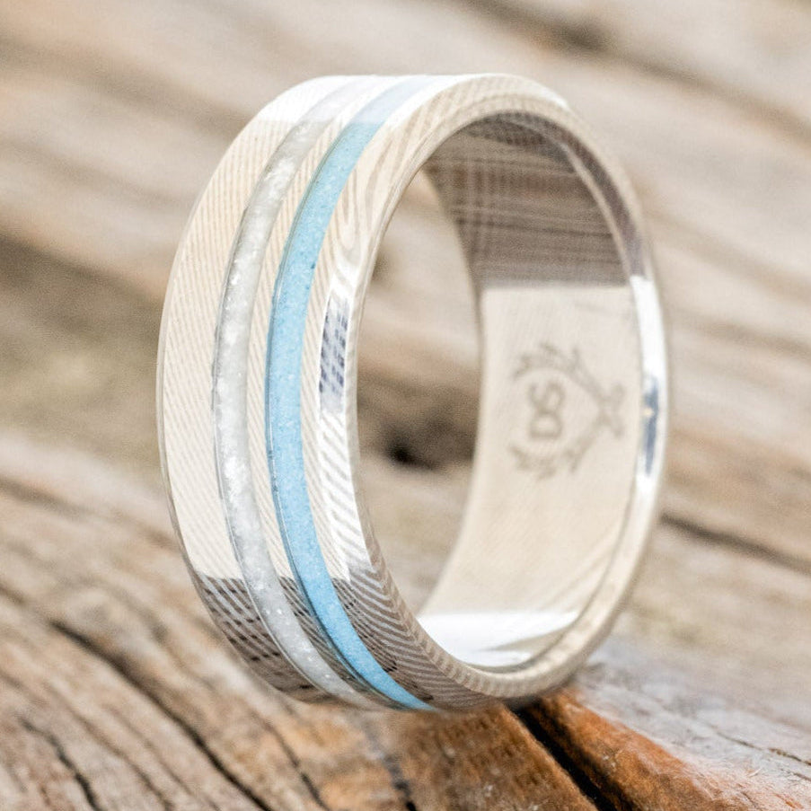 "COSMO" - DIAMOND DUST & TURQUOISE WEDDING BAND-4
