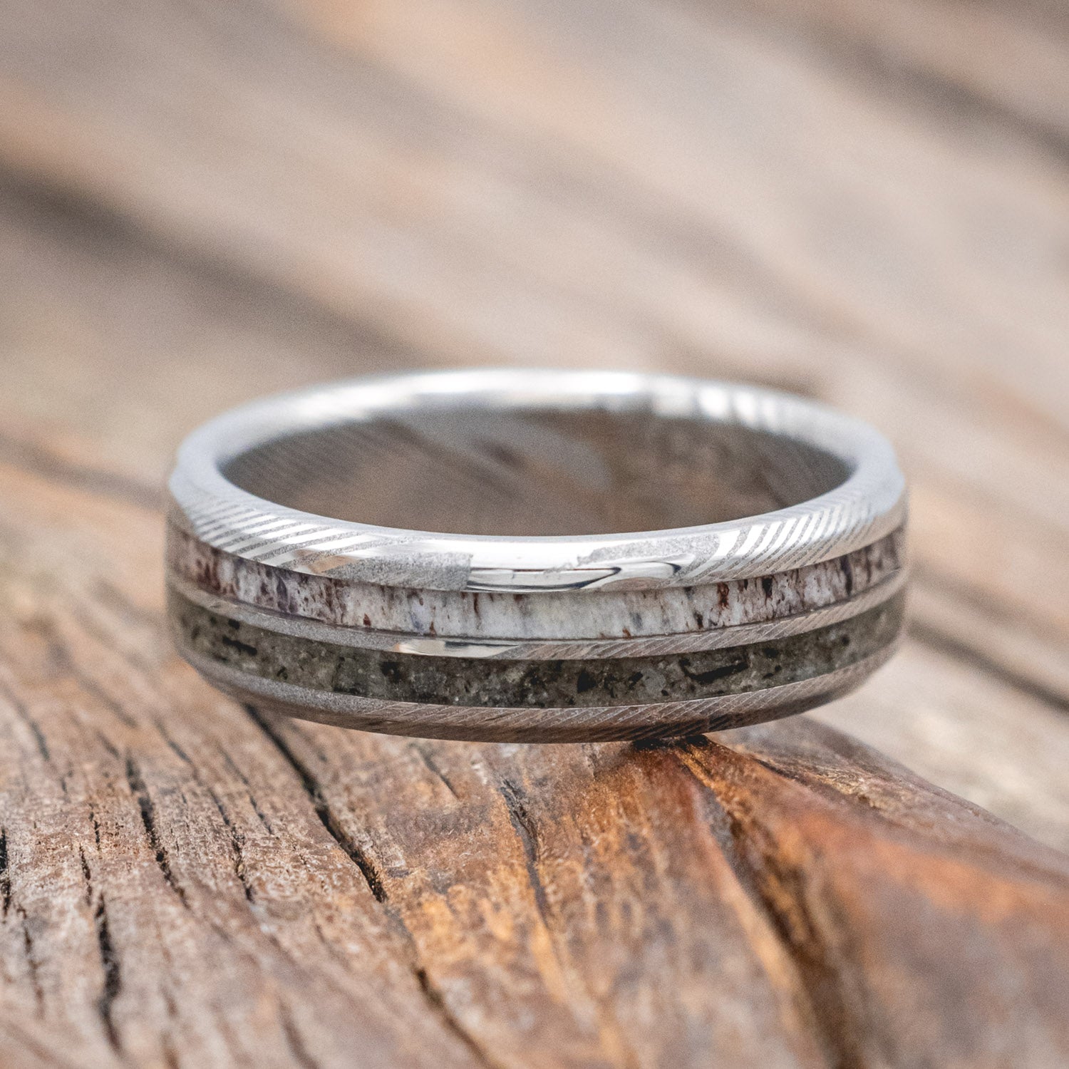 "COSMO" - MOONSTONE & ANTLER WEDDING BAND-Staghead Designs