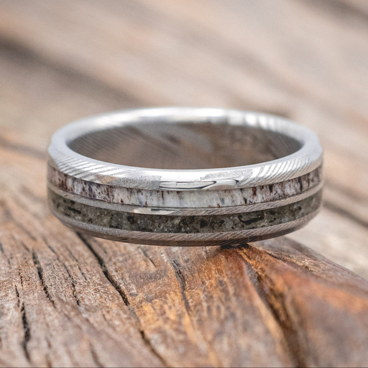 "COSMO" - MOONSTONE & ANTLER WEDDING BAND-Staghead Designs