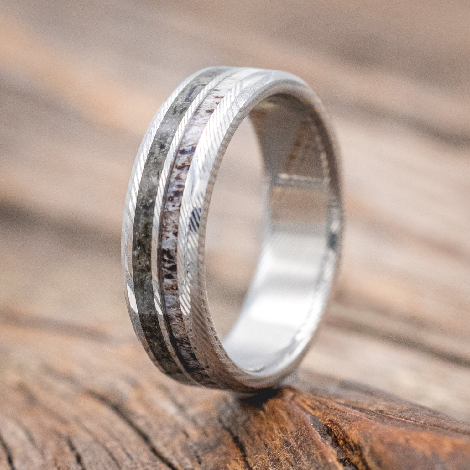 "COSMO" - MOONSTONE & ANTLER WEDDING BAND-Staghead Designs
