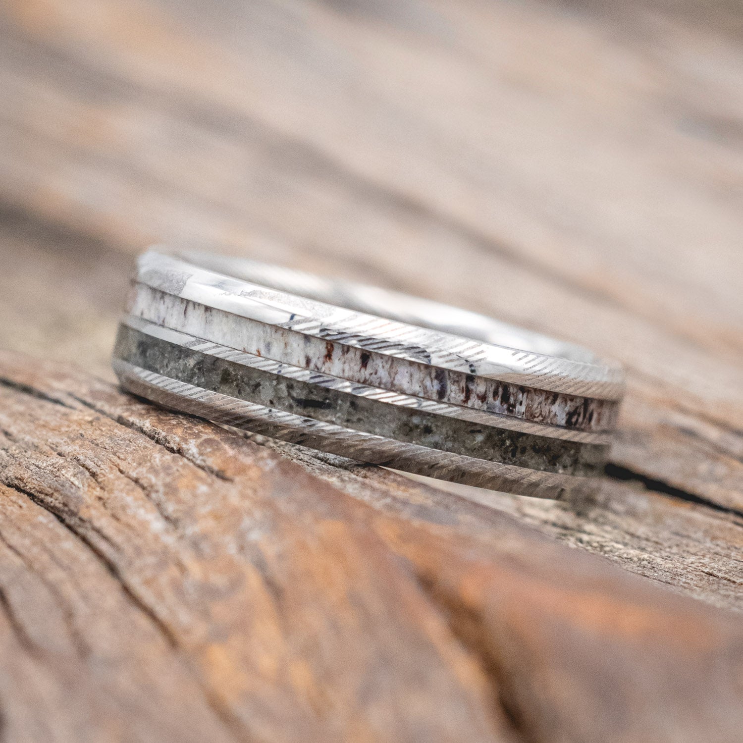 "COSMO" - MOONSTONE & ANTLER WEDDING BAND-Staghead Designs