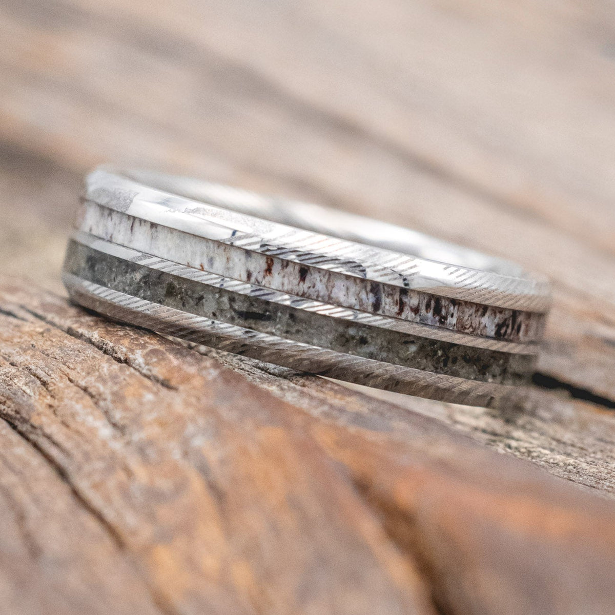 "COSMO" - MOONSTONE & ANTLER WEDDING BAND-Staghead Designs