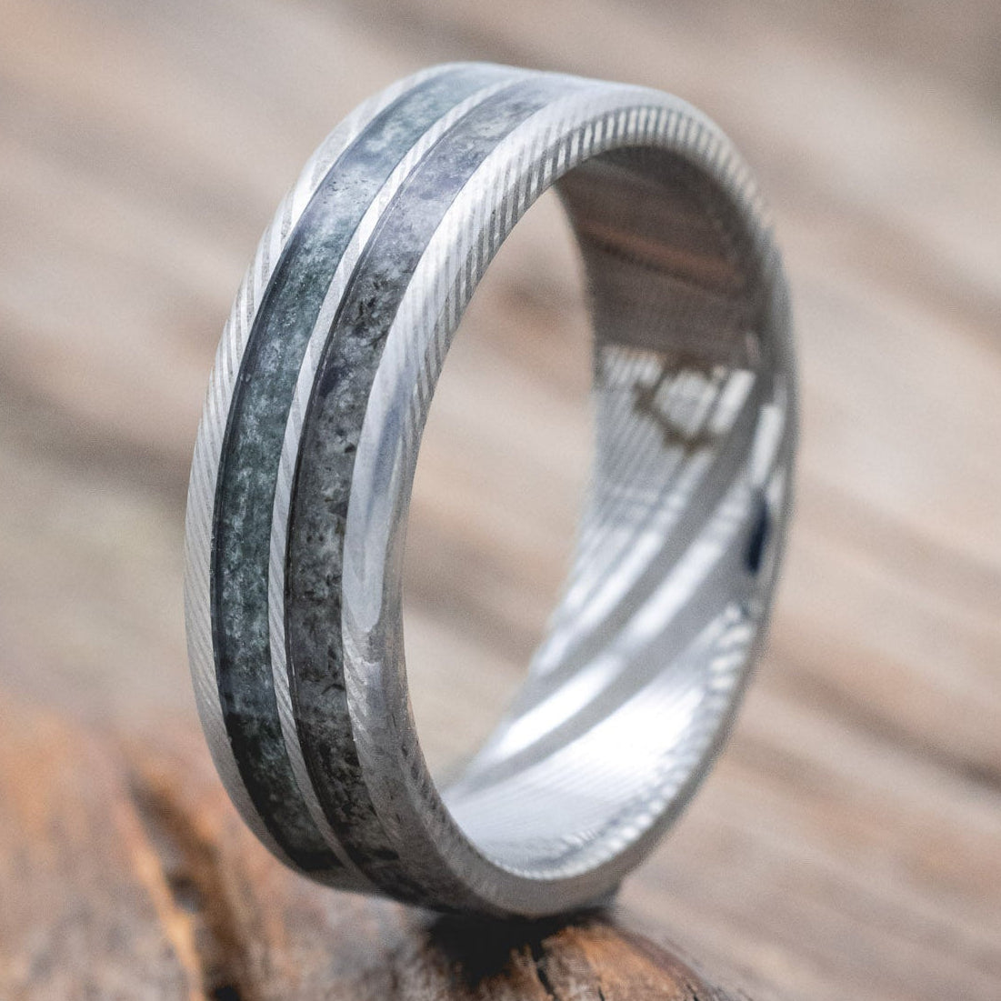 "DYAD" - MOSS AGATE & MOONSTONE WEDDING BAND-Staghead Designs