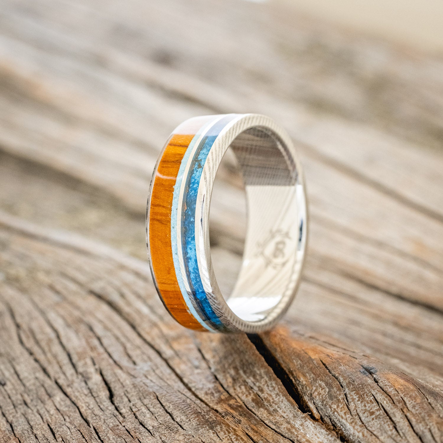 "ELEMENT" - IRONWOOD, PATINA COPPER & TURQUOISE WEDDING BAND-8