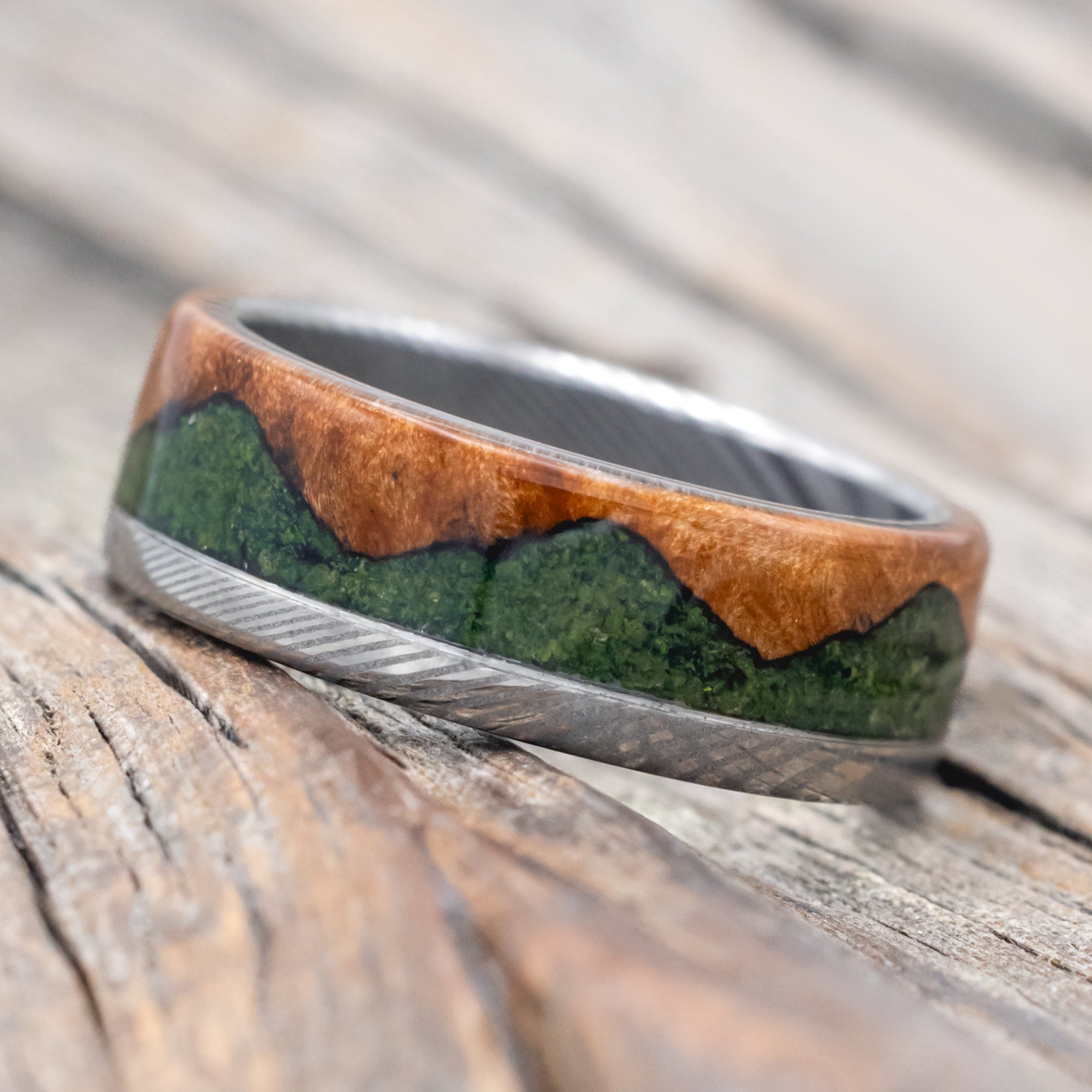 "EZRA" - REDWOOD & MOSS WEDDING RING-Staghead Designs