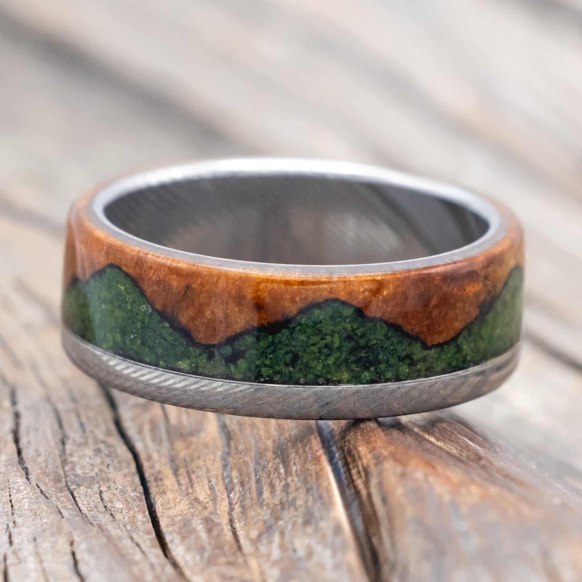 "EZRA" - REDWOOD & MOSS WEDDING RING-Staghead Designs