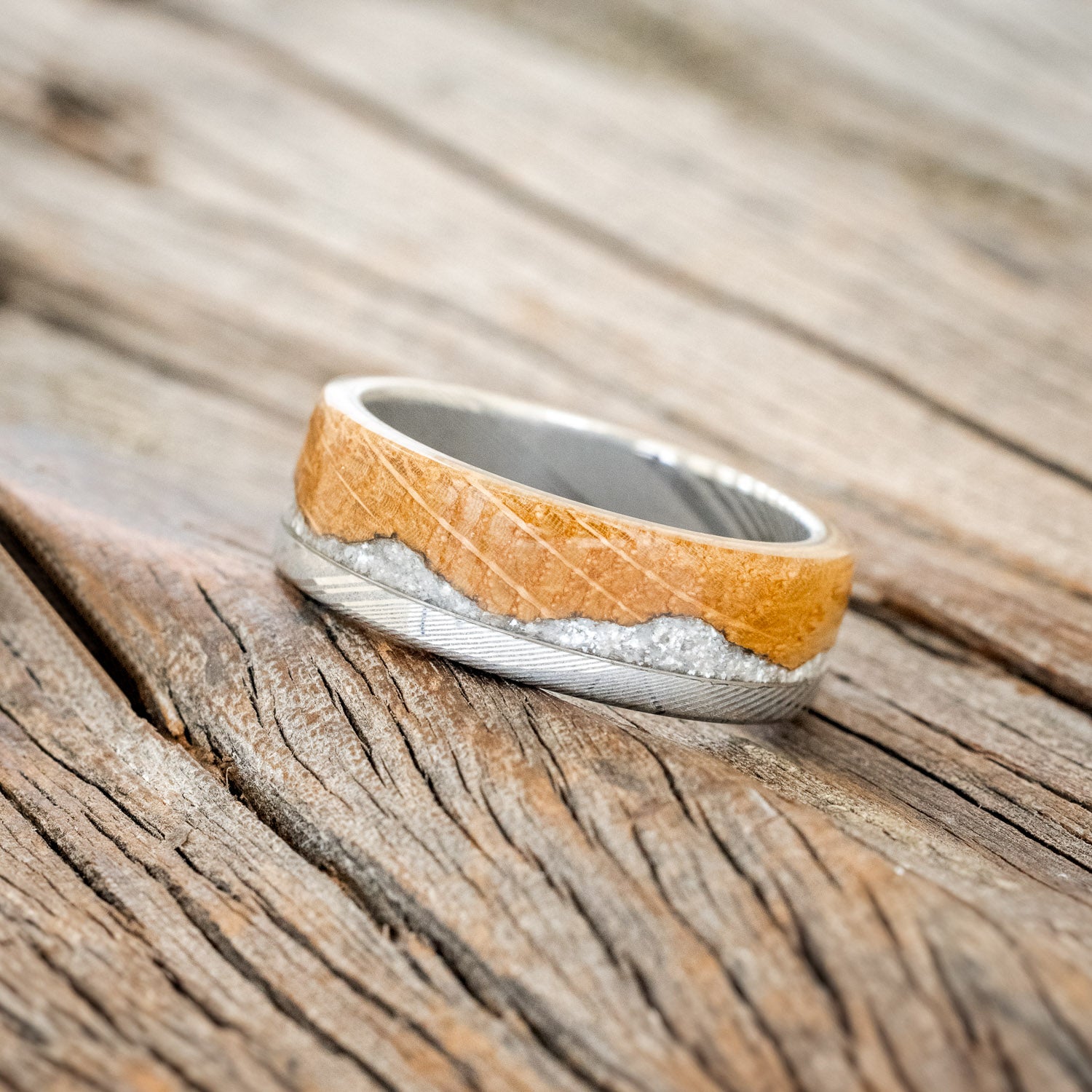 "EZRA" - WHISKEY BARREL OAK WITH DIAMOND DUST WEDDING RING-8