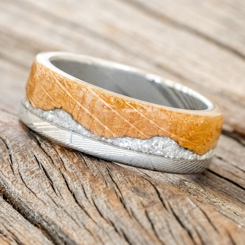 "EZRA" - WHISKEY BARREL OAK WITH DIAMOND DUST WEDDING RING-8