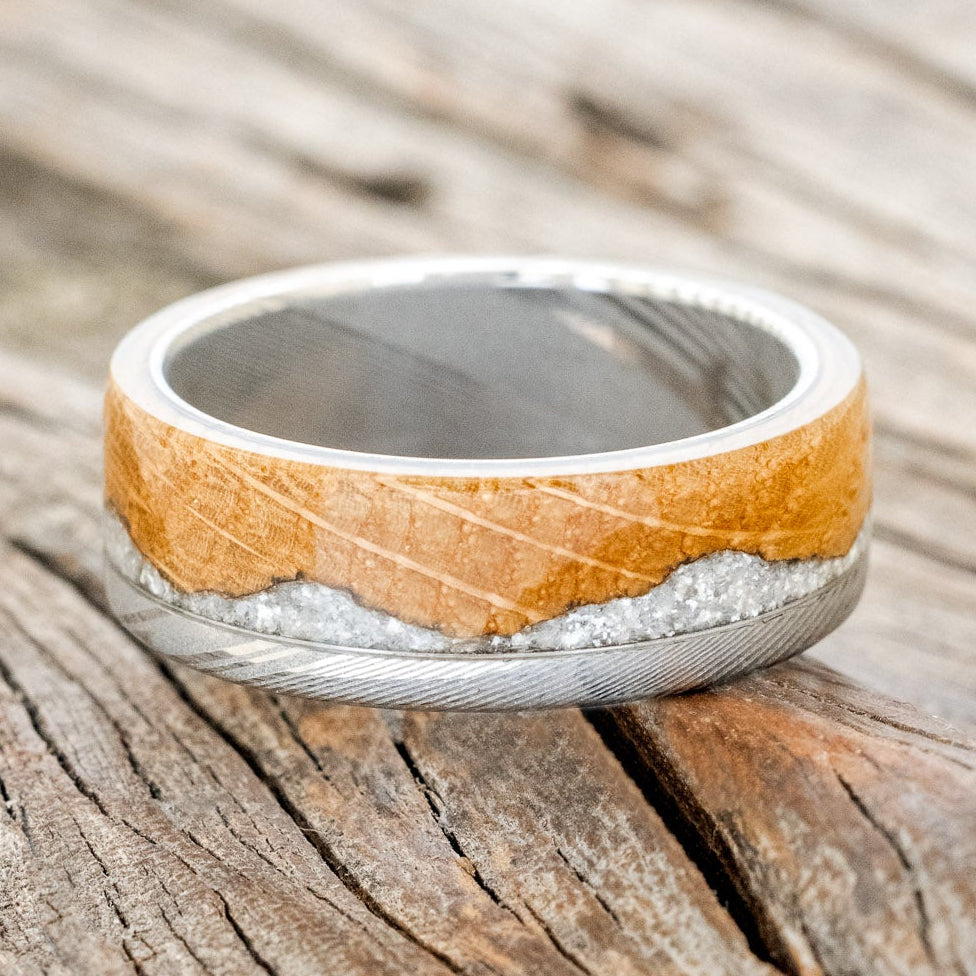 "EZRA" - WHISKEY BARREL OAK WITH DIAMOND DUST WEDDING RING-9