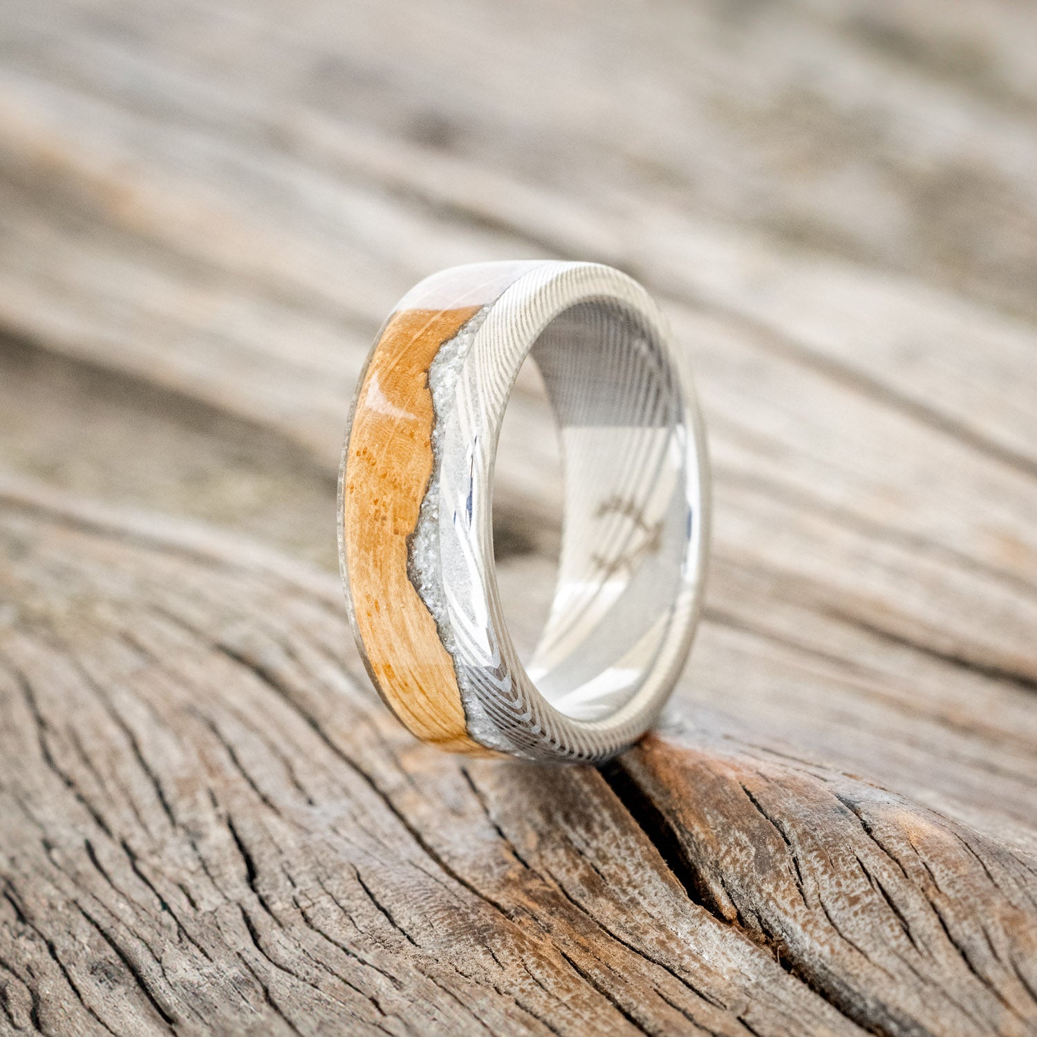 "EZRA" - WHISKEY BARREL OAK WITH DIAMOND DUST WEDDING RING-7