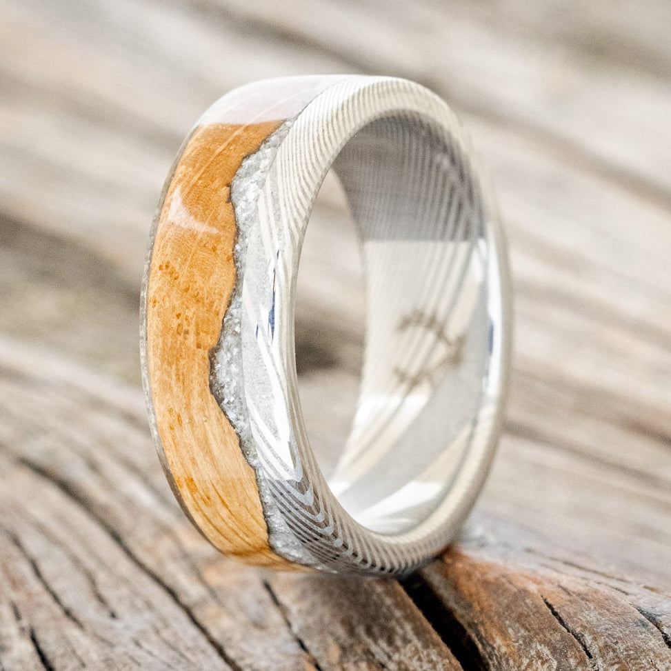 "EZRA" - WHISKEY BARREL OAK WITH DIAMOND DUST WEDDING RING-7