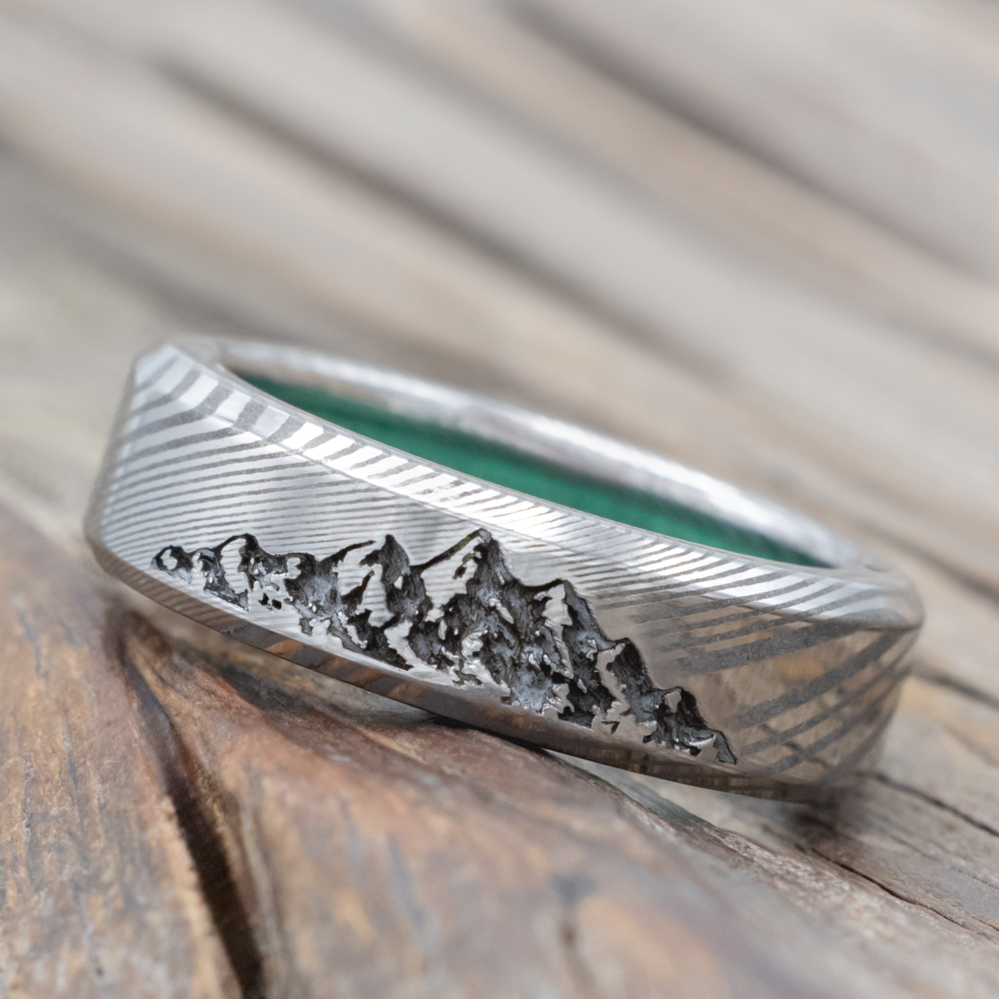 "Horizon" - Mountain Engraved Wedding Band With Custom Lining-Staghead Designs