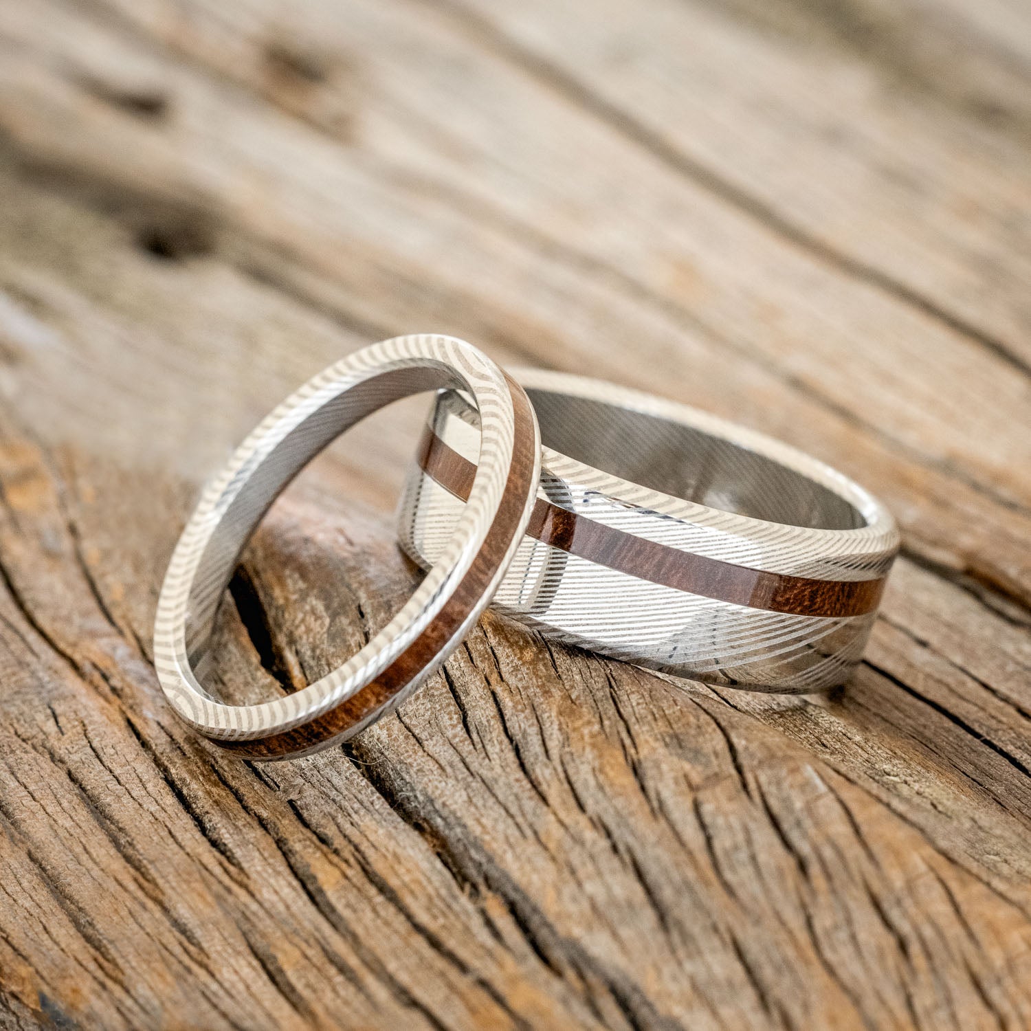 "VERTIGO" - MATCHING SET OF IRONWOOD WEDDING BANDS-8