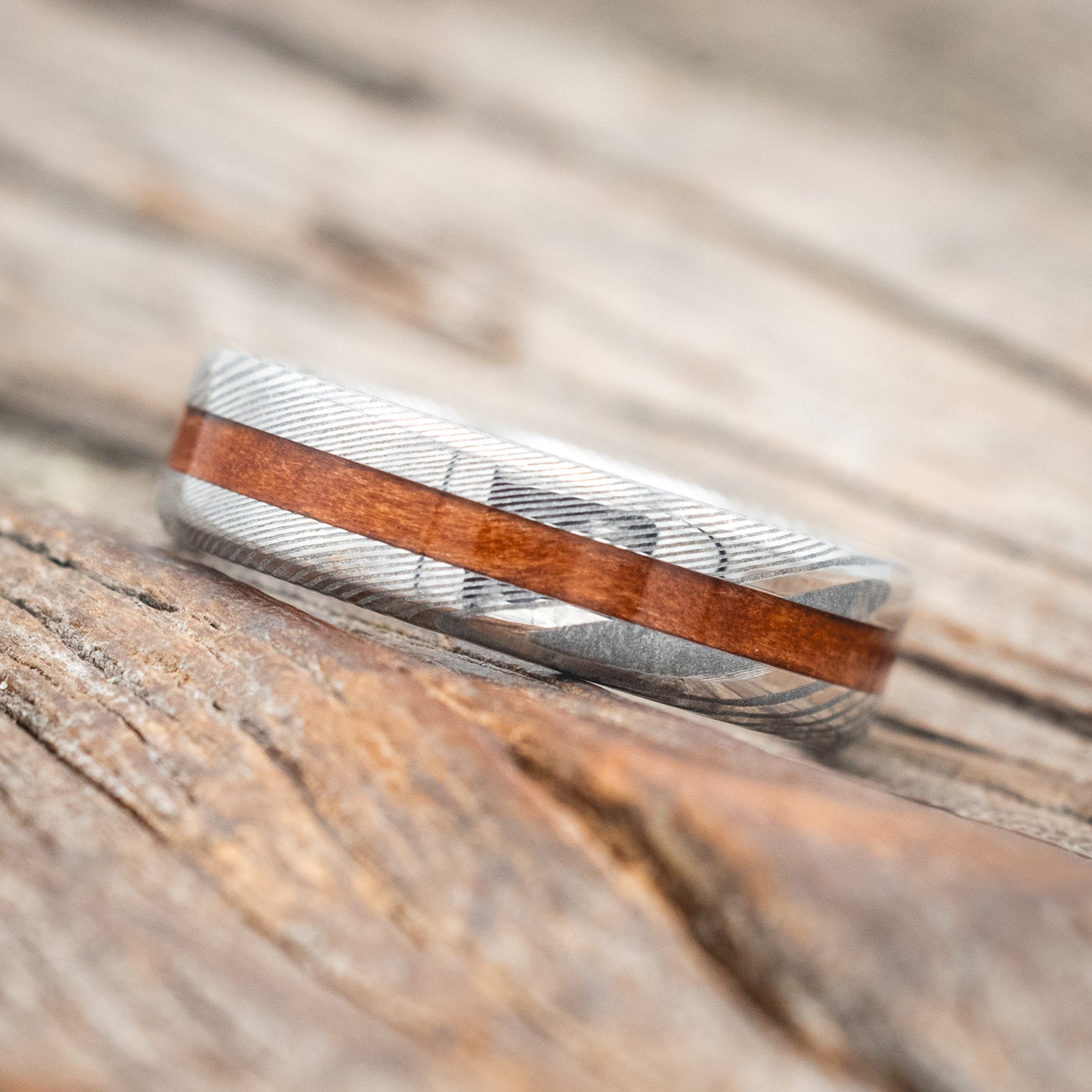 "NIRVANA" - CENTERED REDWOOD WEDDING RING-Staghead Designs