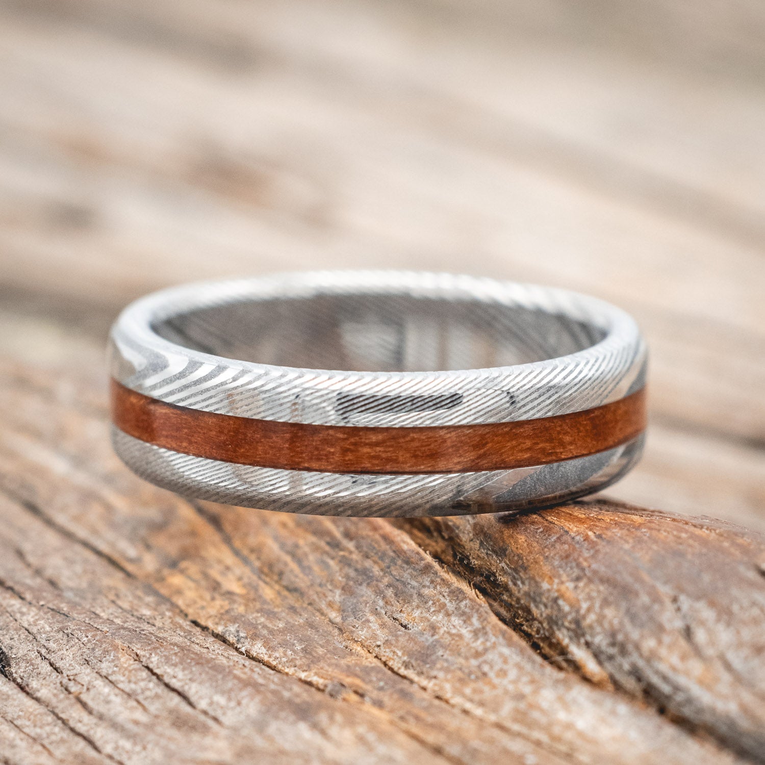"NIRVANA" - CENTERED REDWOOD WEDDING RING-Staghead Designs