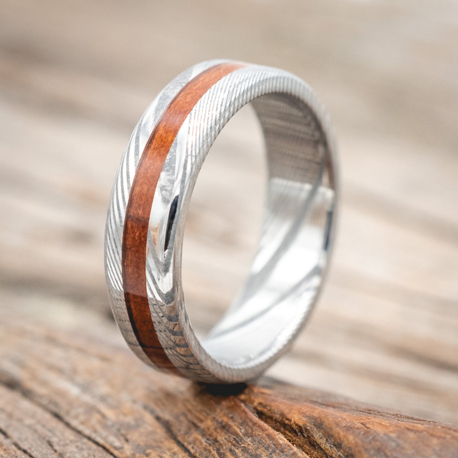 "NIRVANA" - CENTERED REDWOOD WEDDING RING-Staghead Designs