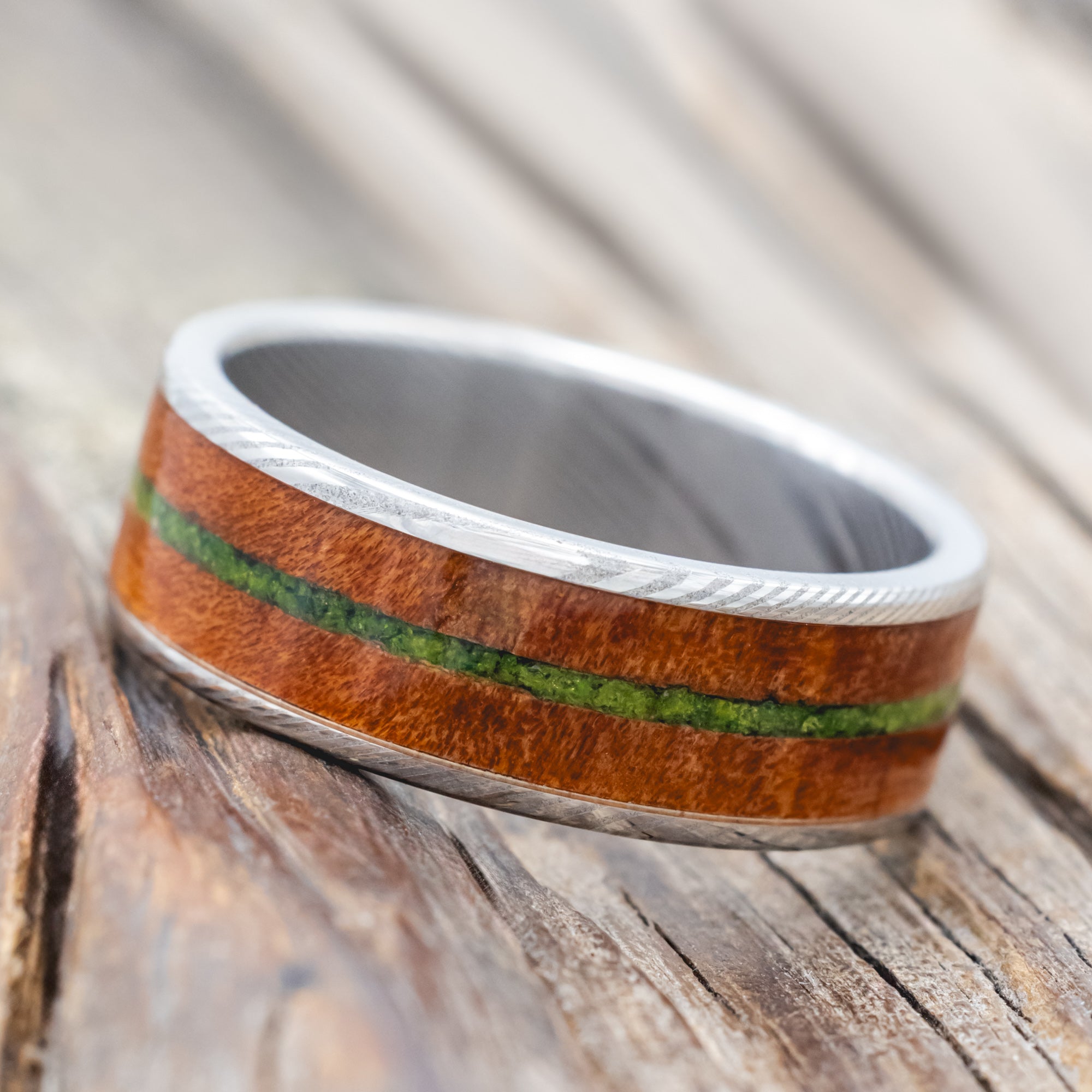 "RAINIER" - REDWOOD & MOSS WEDDING BAND-Staghead Designs
