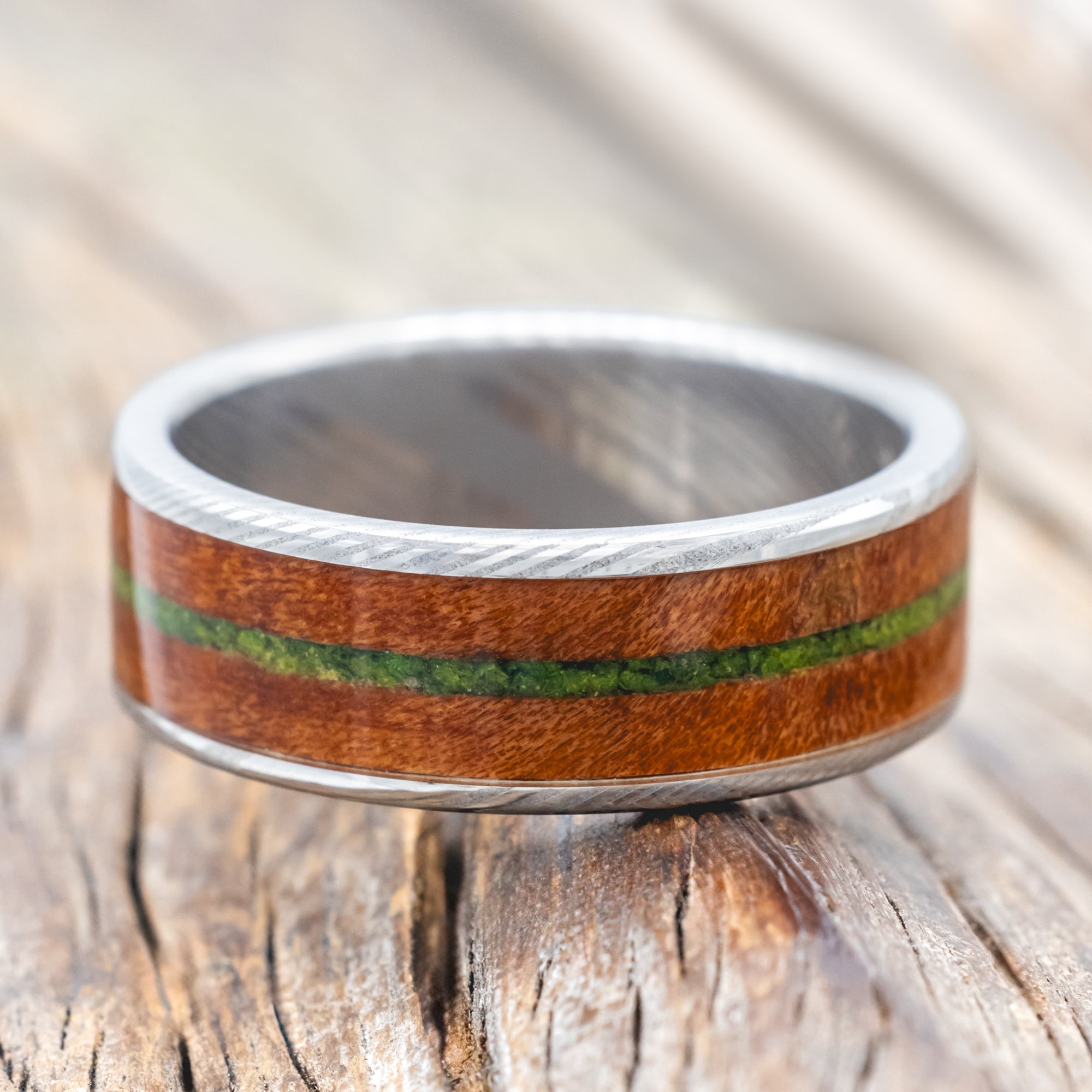 "RAINIER" - REDWOOD & MOSS WEDDING BAND-Staghead Designs