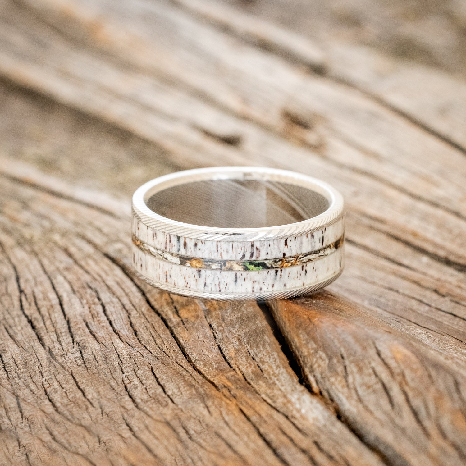 "RAINIER" - ELK ANTLER & CAMO WEDDING BAND-6