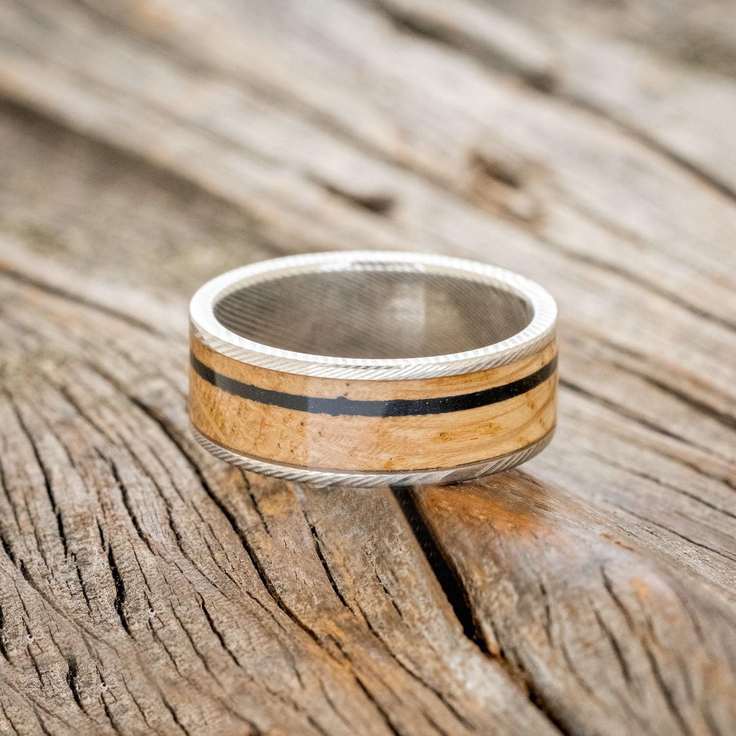 "RAINIER" - WHISKEY BARREL & OFFSET CHARRED WHISKEY BARREL WEDDING BAND-9