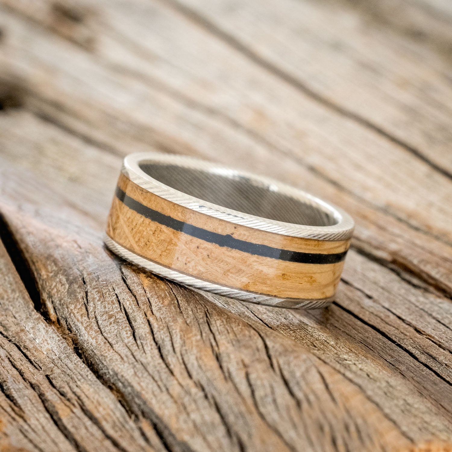 "RAINIER" - WHISKEY BARREL & OFFSET CHARRED WHISKEY BARREL WEDDING BAND-8