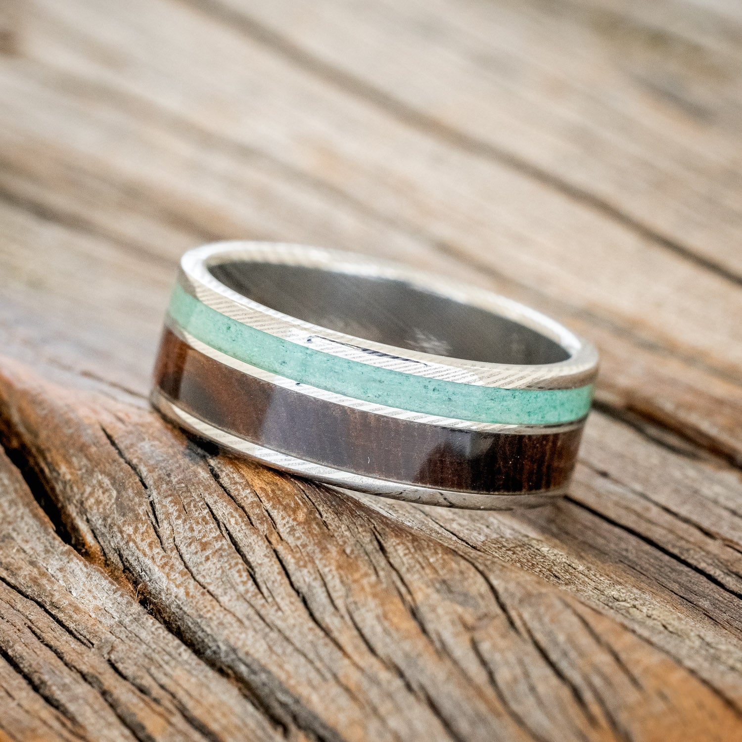 "RAPTOR" - MALACHITE & IRONWOOD WEDDING BAND-5