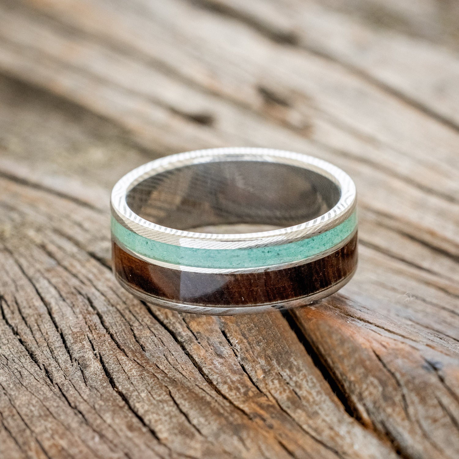 "RAPTOR" - MALACHITE & IRONWOOD WEDDING BAND-6