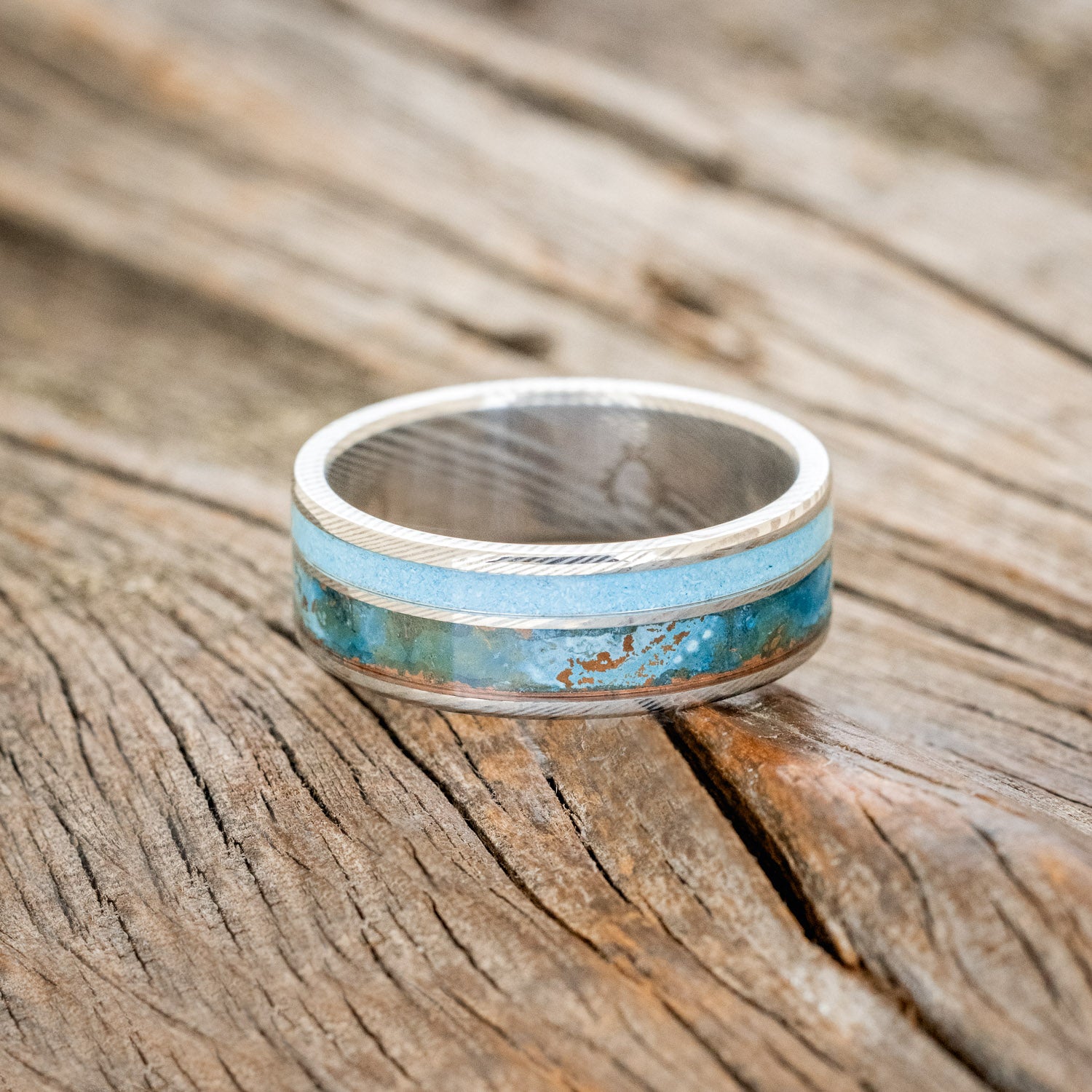 "RAPTOR" - PATINA COPPER & TURQUOISE WEDDING BAND-9