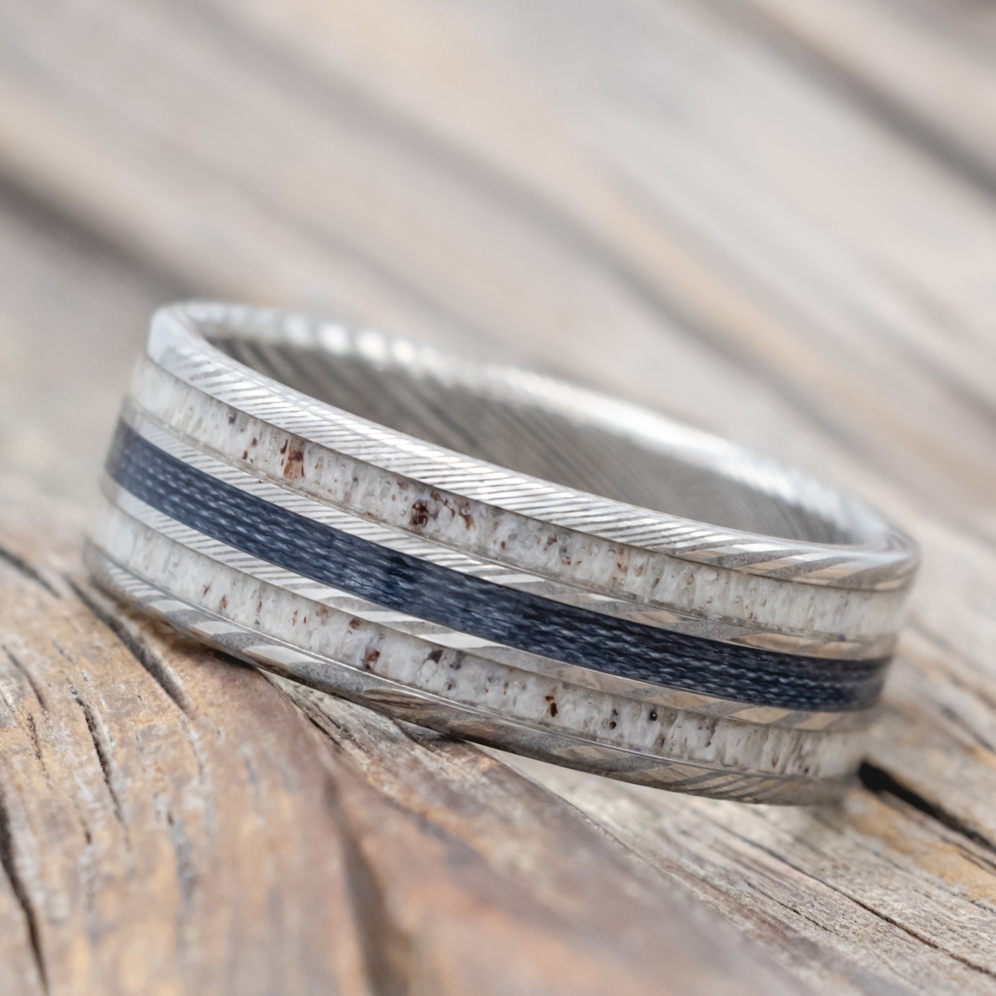 "Rio" - Antler & Fishing Line Wedding Band-Staghead Designs