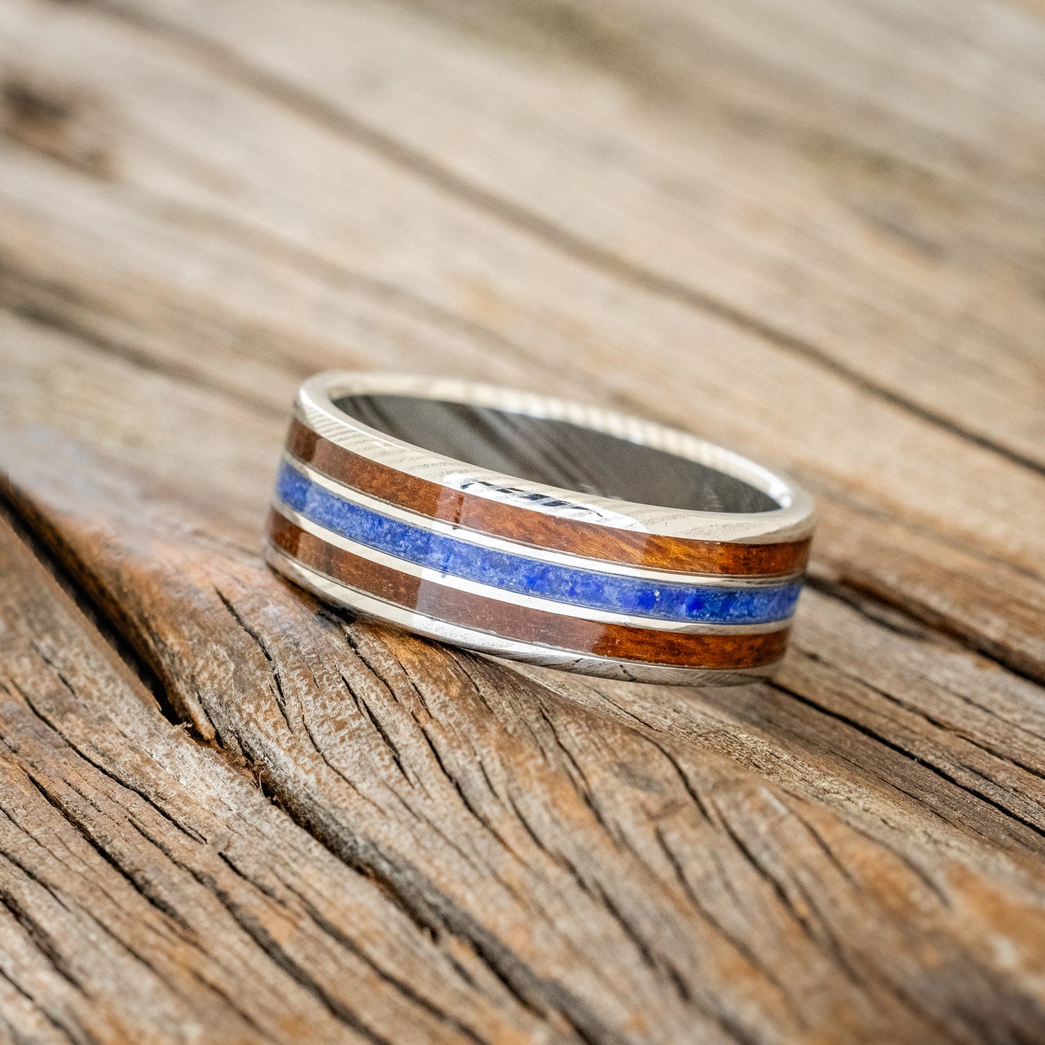 "RIO" - IRONWOOD & LAPIS LAZULI WEDDING RING FEATURING A 14K GOLD BAND-2