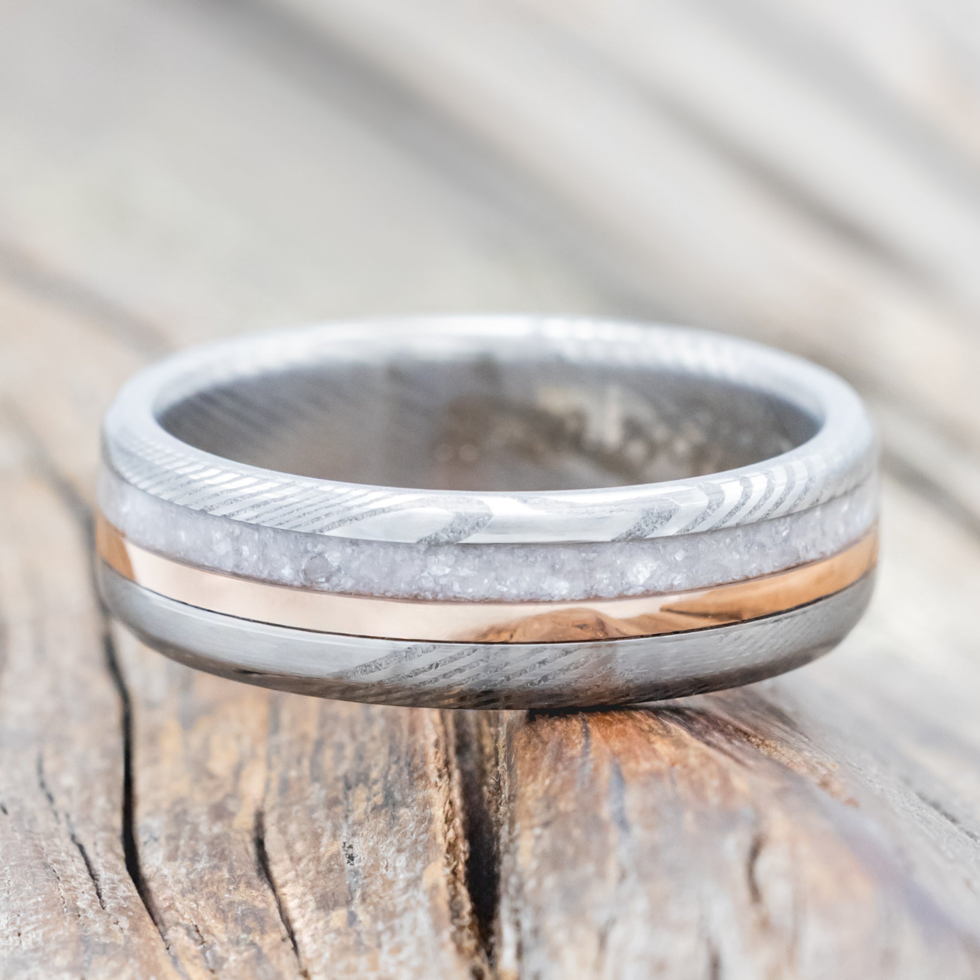 "TANNER" - DIAMOND DUST & 14K GOLD INLAY WEDDING BAND