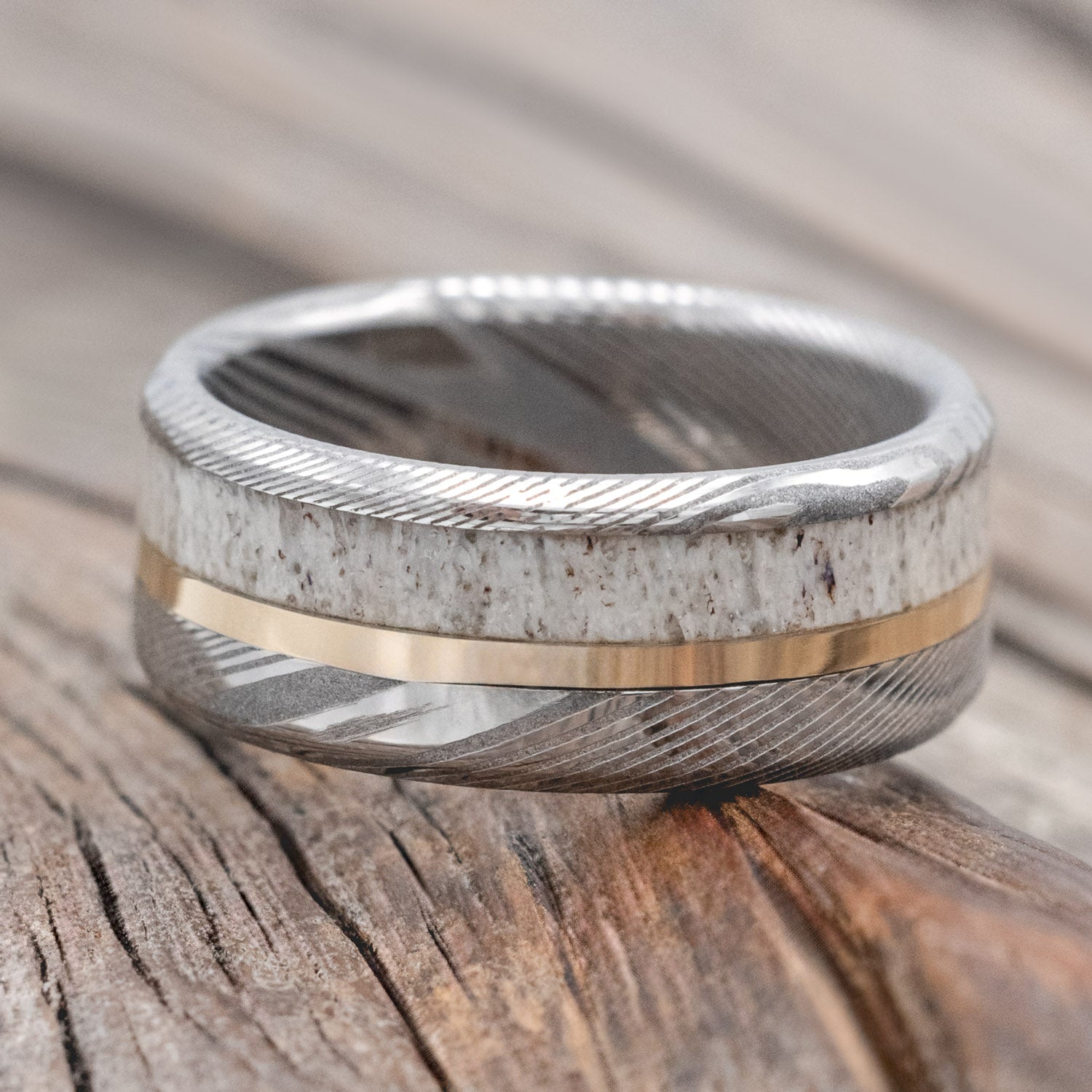 "TANNER" - ELK ANTLER & 14K GOLD INLAY WEDDING BAND-Staghead Designs