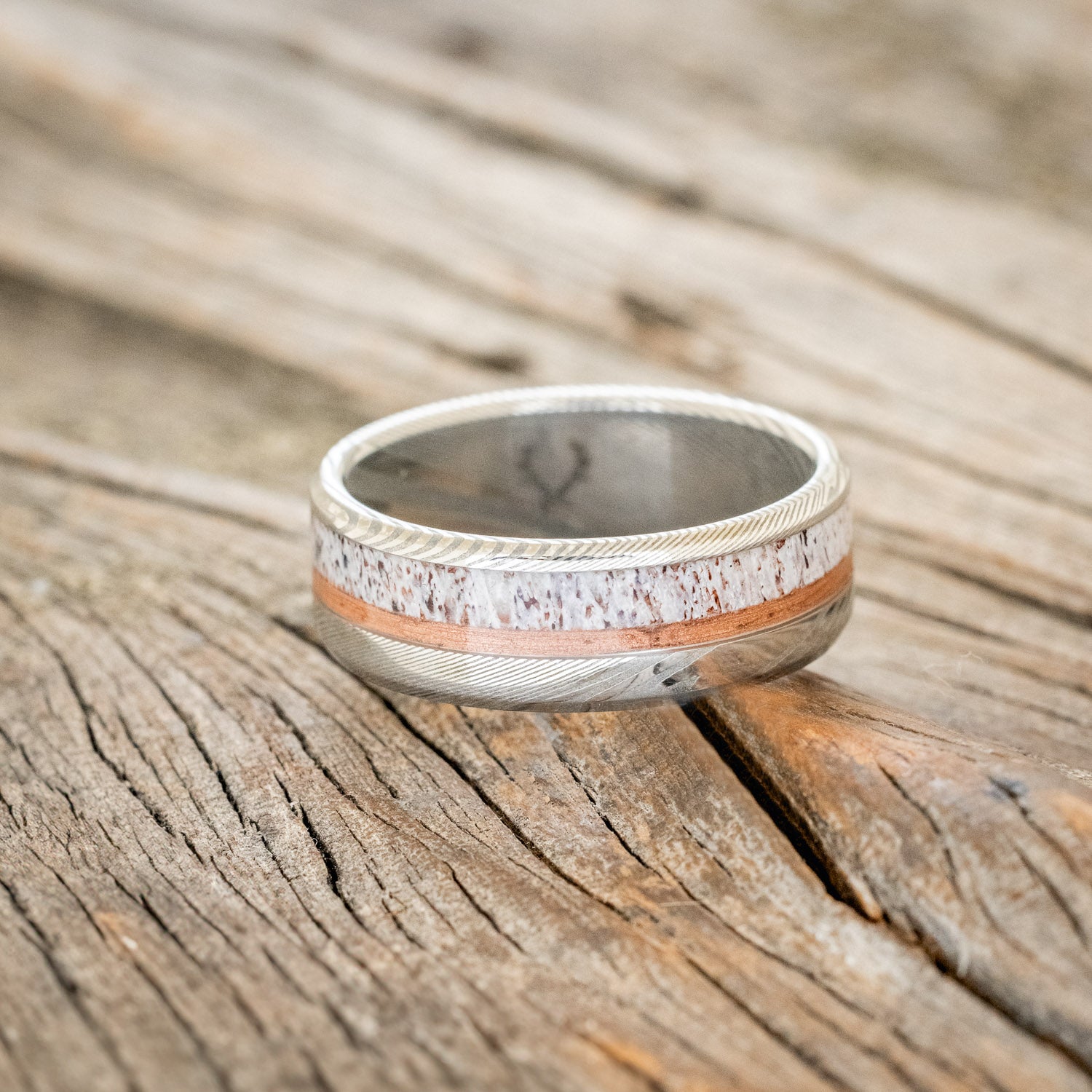 "TANNER" - ELK ANTLER & POWDERED COPPER WEDDING RING-6