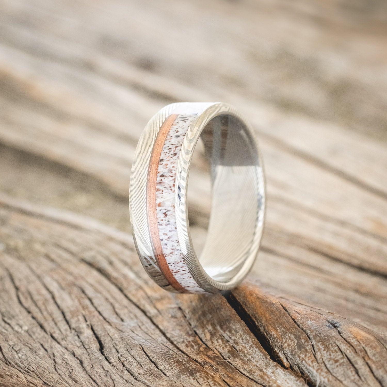 "TANNER" - ELK ANTLER & POWDERED COPPER WEDDING RING-4