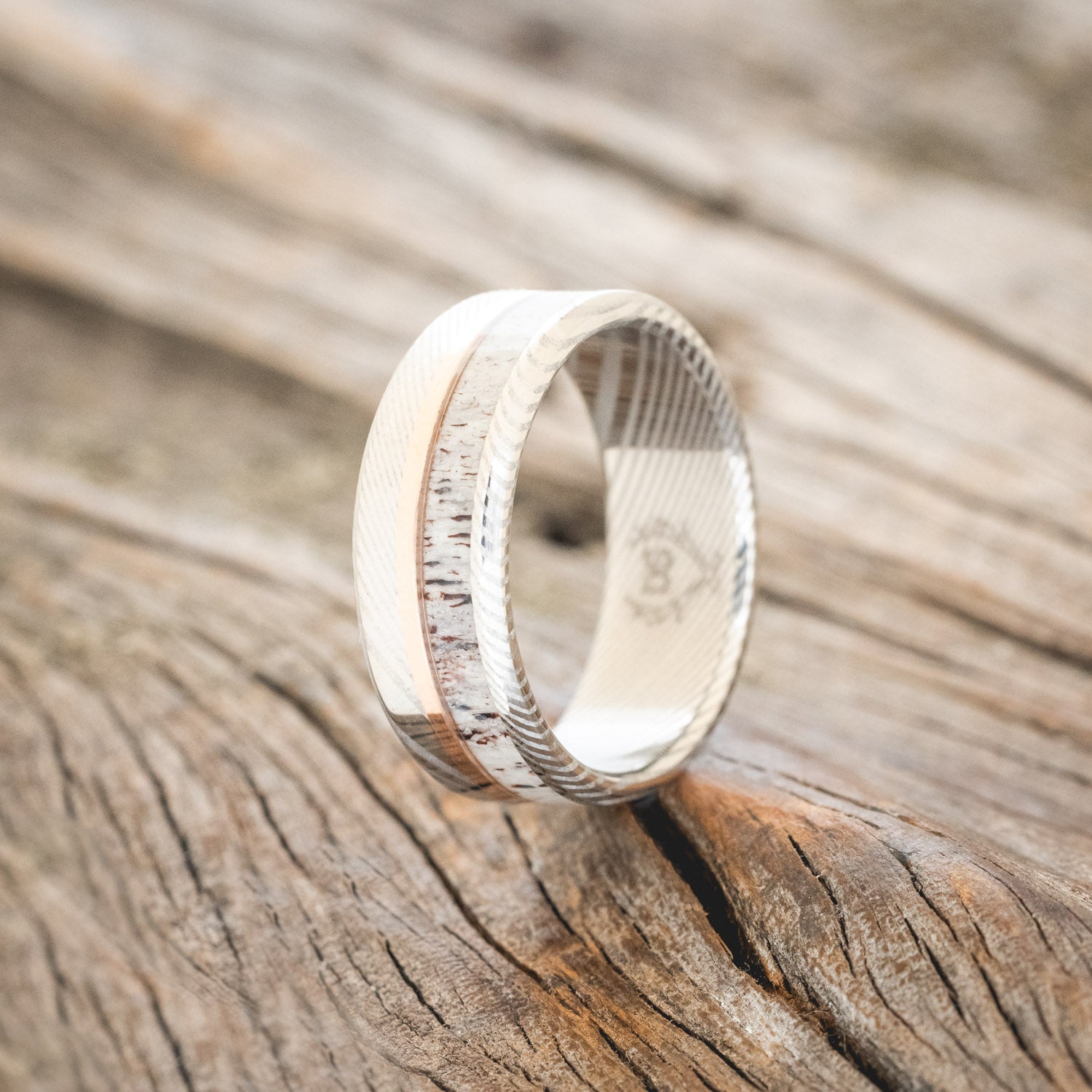 "TANNER" - ELK ANTLER & 14K GOLD INLAY WEDDING BAND-11