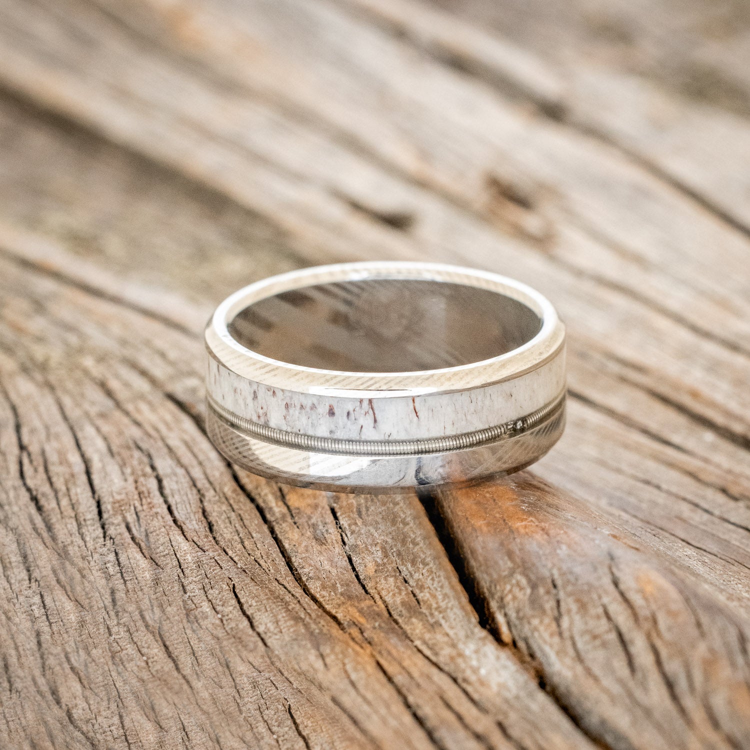 "TANNER" - GUITAR STRING & ANTLER WEDDING BAND-15
