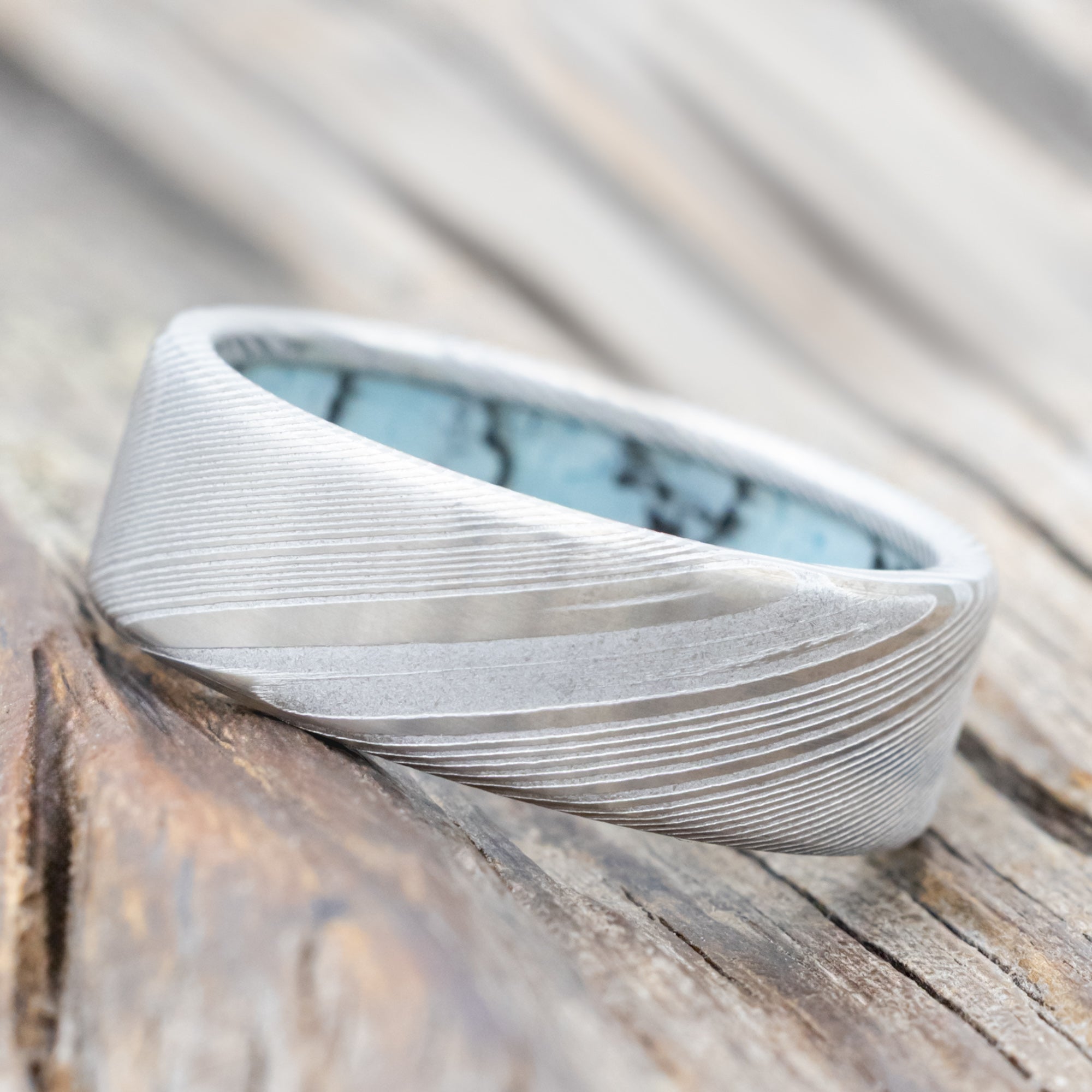 TURQUOISE & BLACK MATRIX TRUSTONE LINED WEDDING BAND-Staghead Designs