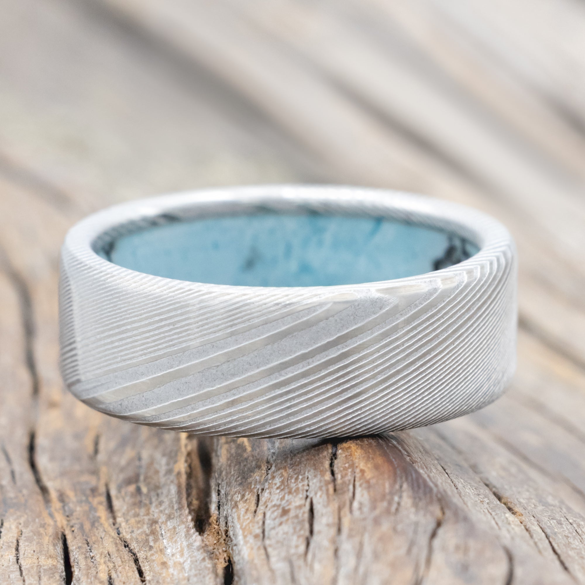 TURQUOISE & BLACK MATRIX TRUSTONE LINED WEDDING BAND-Staghead Designs