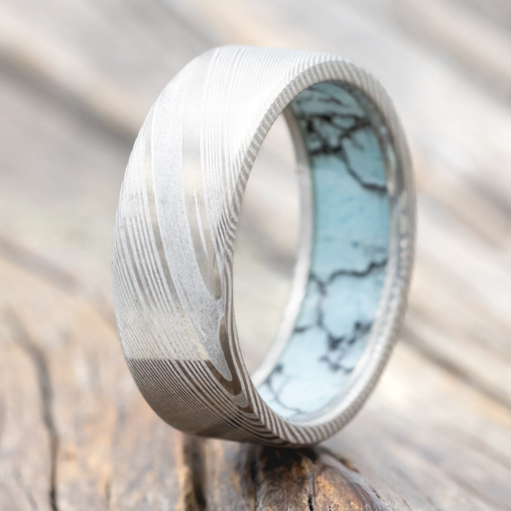 TURQUOISE & BLACK MATRIX TRUSTONE LINED WEDDING BAND-Staghead Designs
