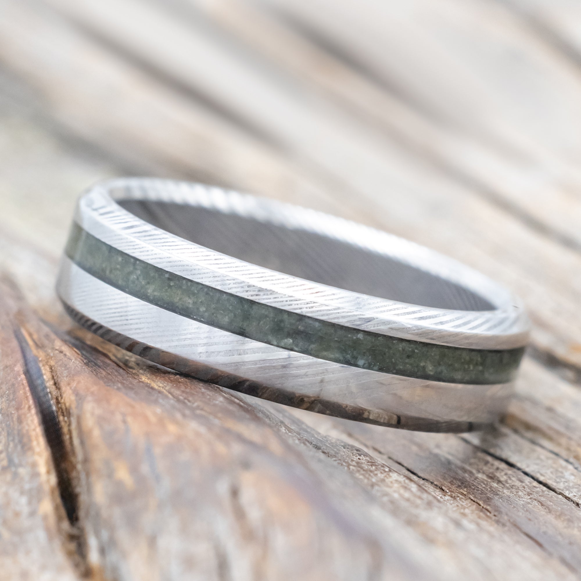 "VERTIGO" - MOSS AGATE WEDDING BAND-Staghead Designs