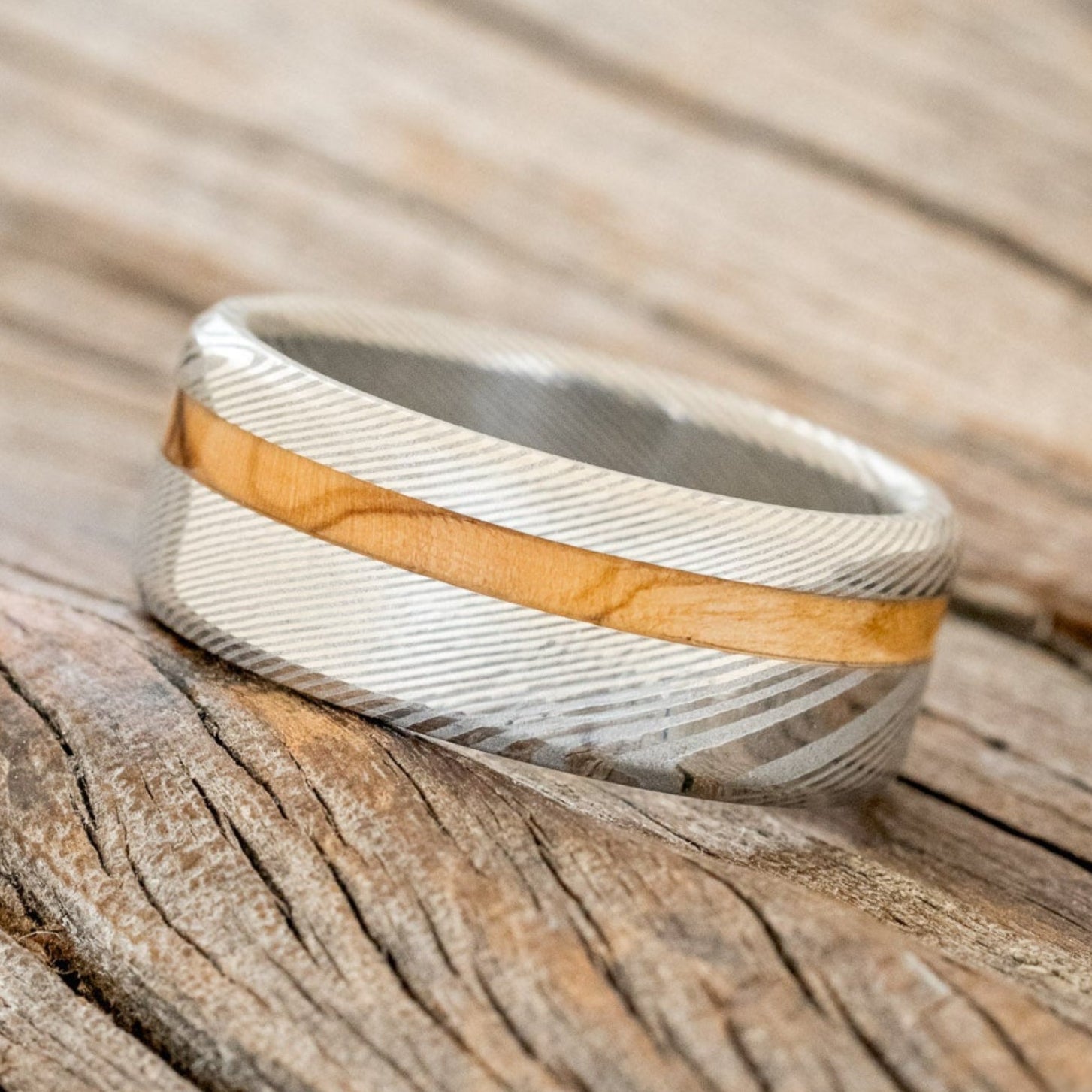 "VERTIGO" - BETHLEHEM OLIVE WOOD WEDDING BAND-11
